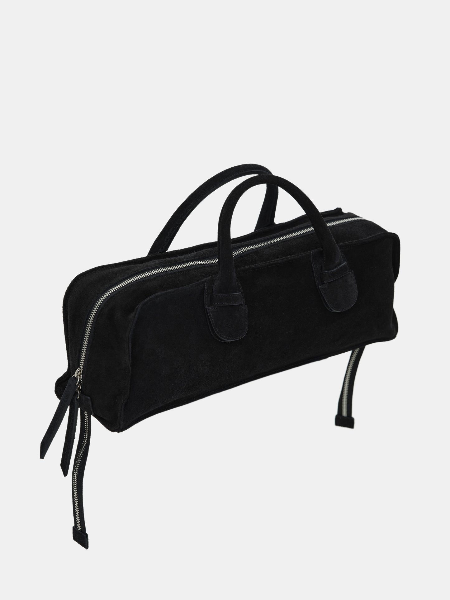 Leather Suede Rectangular Handbag, Black