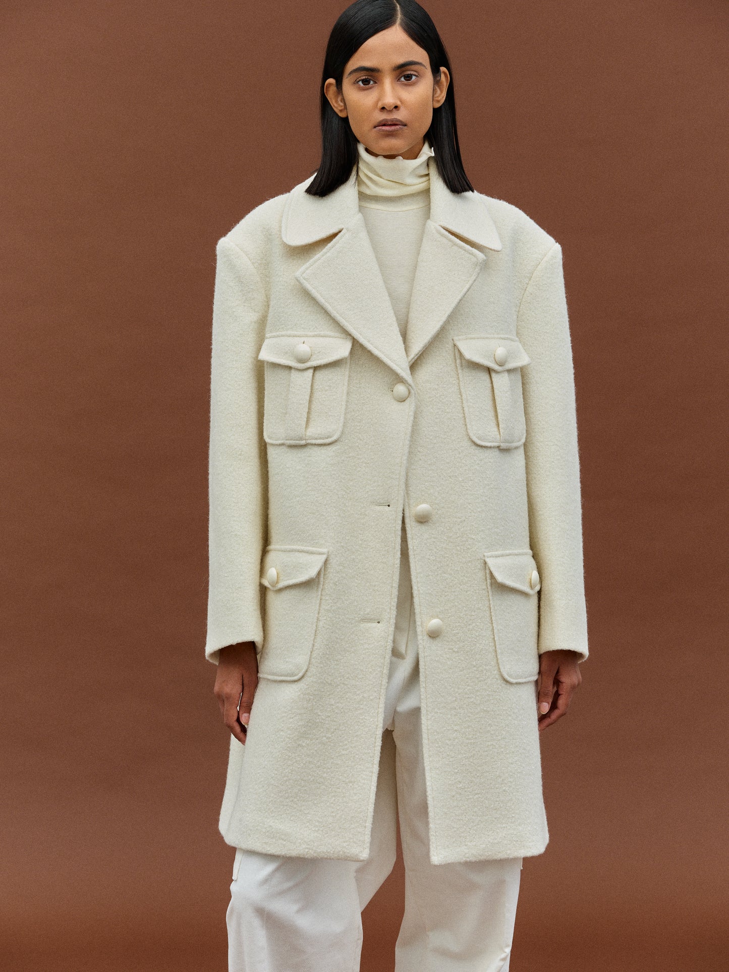 Tweed Boucle Coat, Ivory