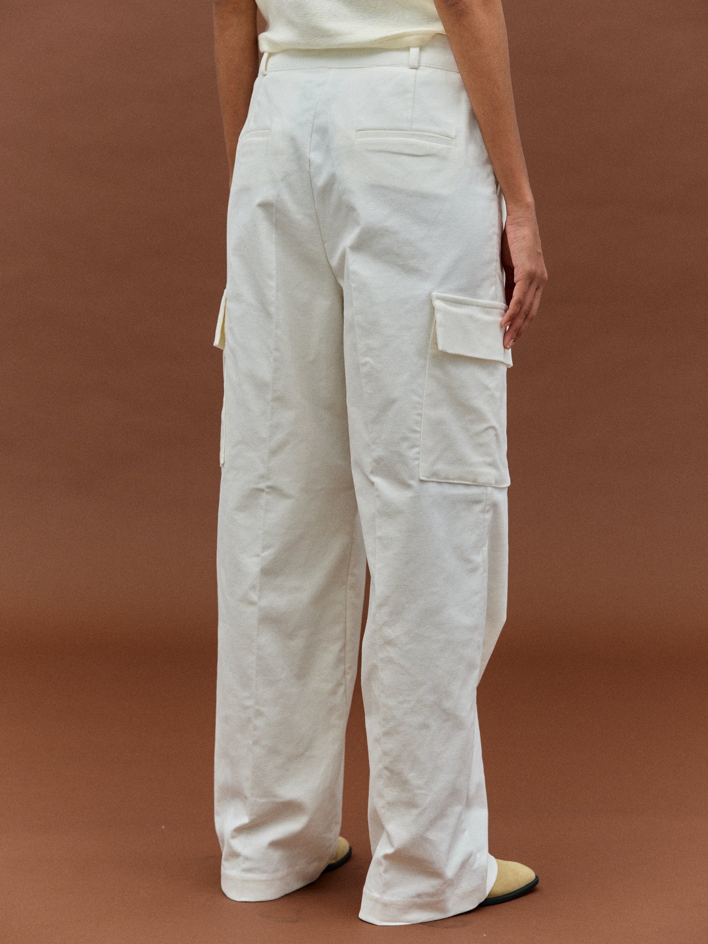 Cotton Velvet Cargo Pants, Ivory