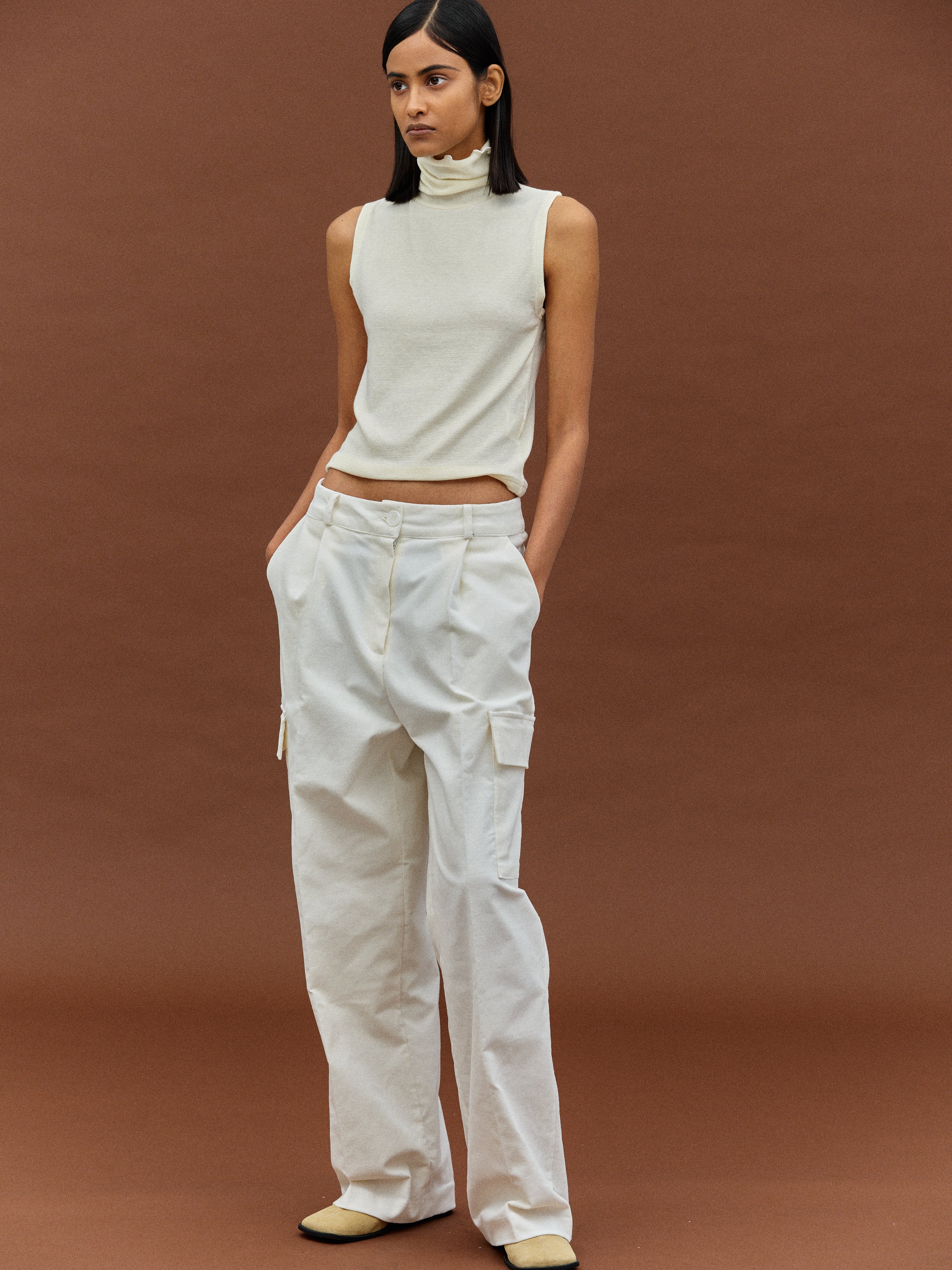 Cotton Velvet Cargo Pants, Ivory – SourceUnknown