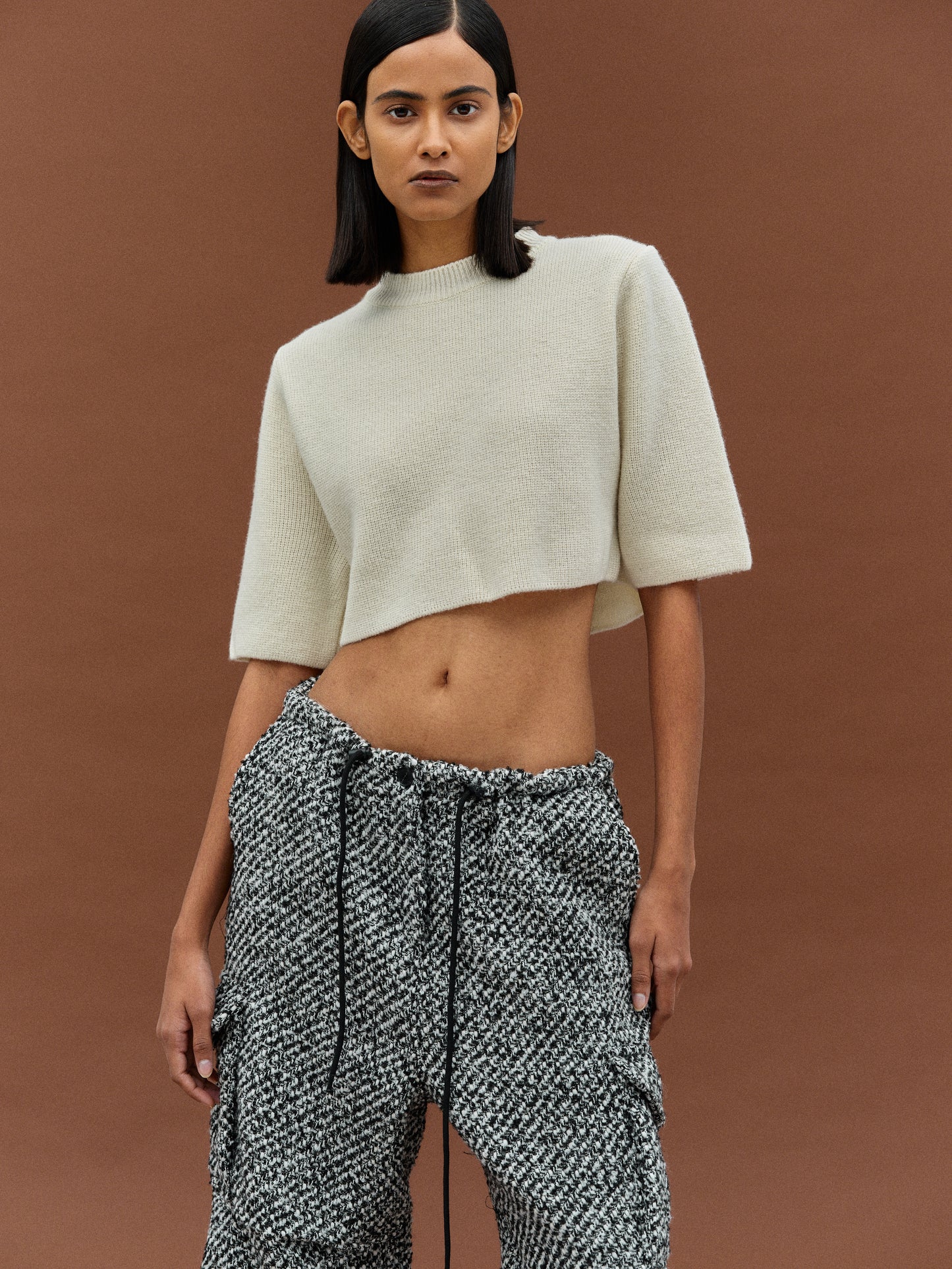 Cropped Wool Knit Top, Ivory