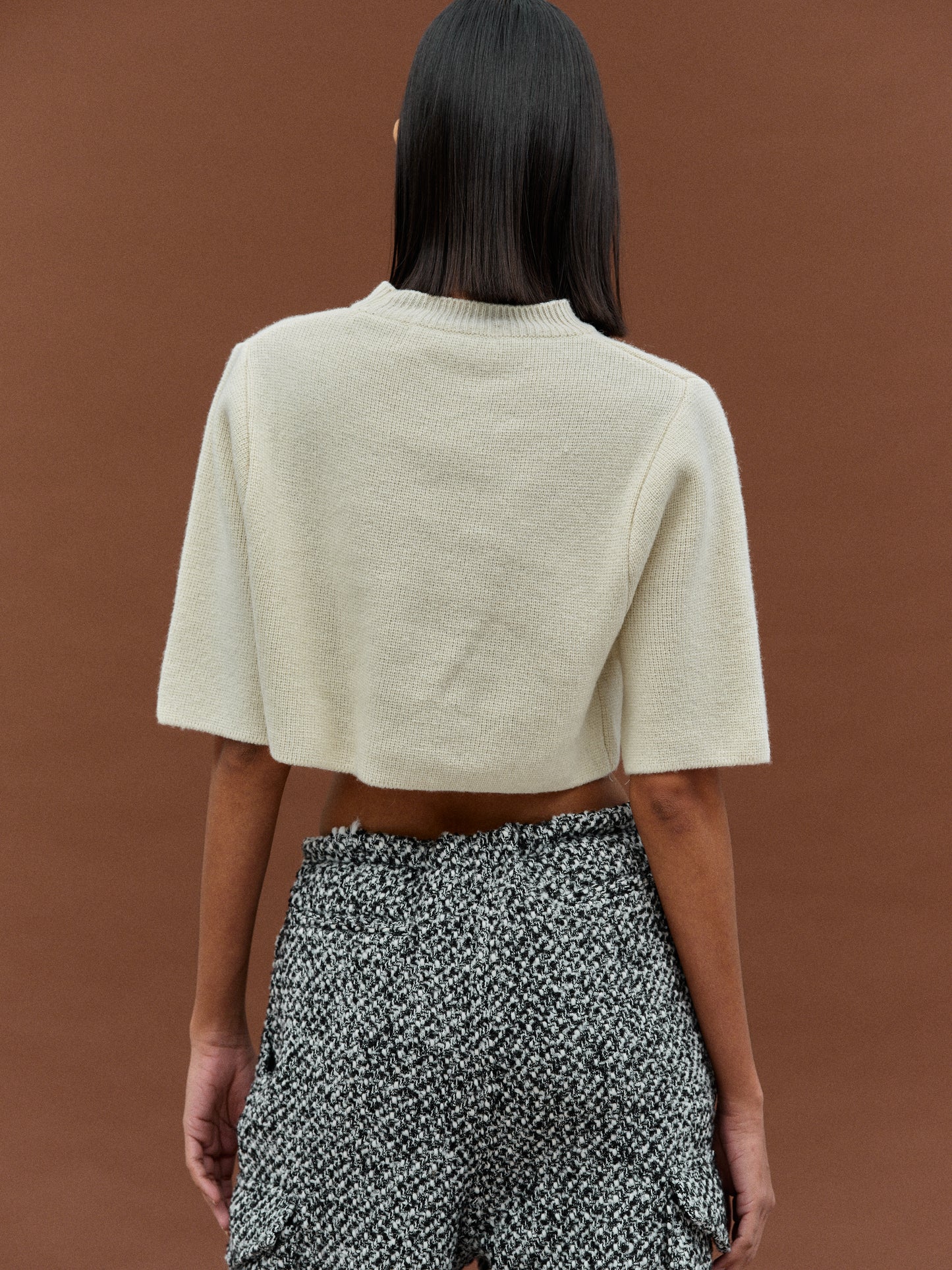 Cropped Wool Knit Top, Ivory