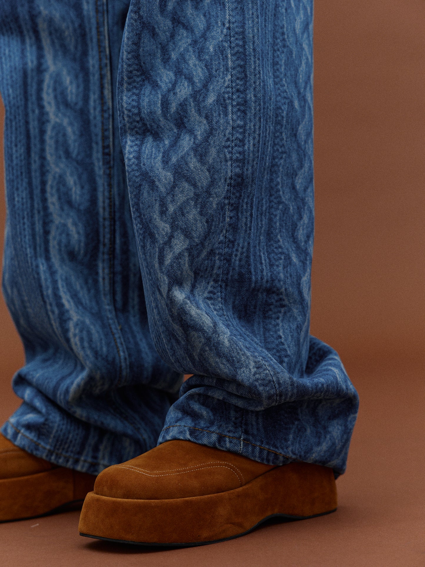 Knit Printed Jeans, Blue