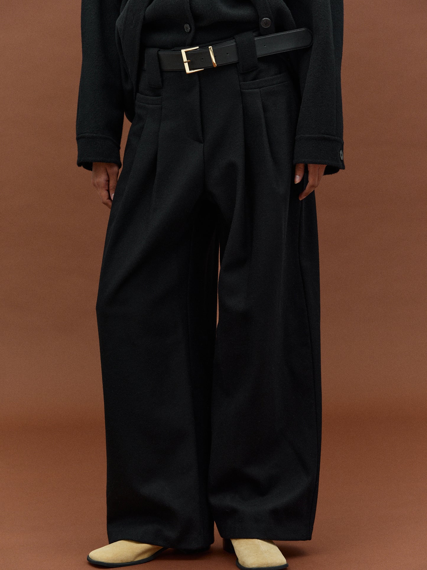 Felted Wool Trousers, Black
