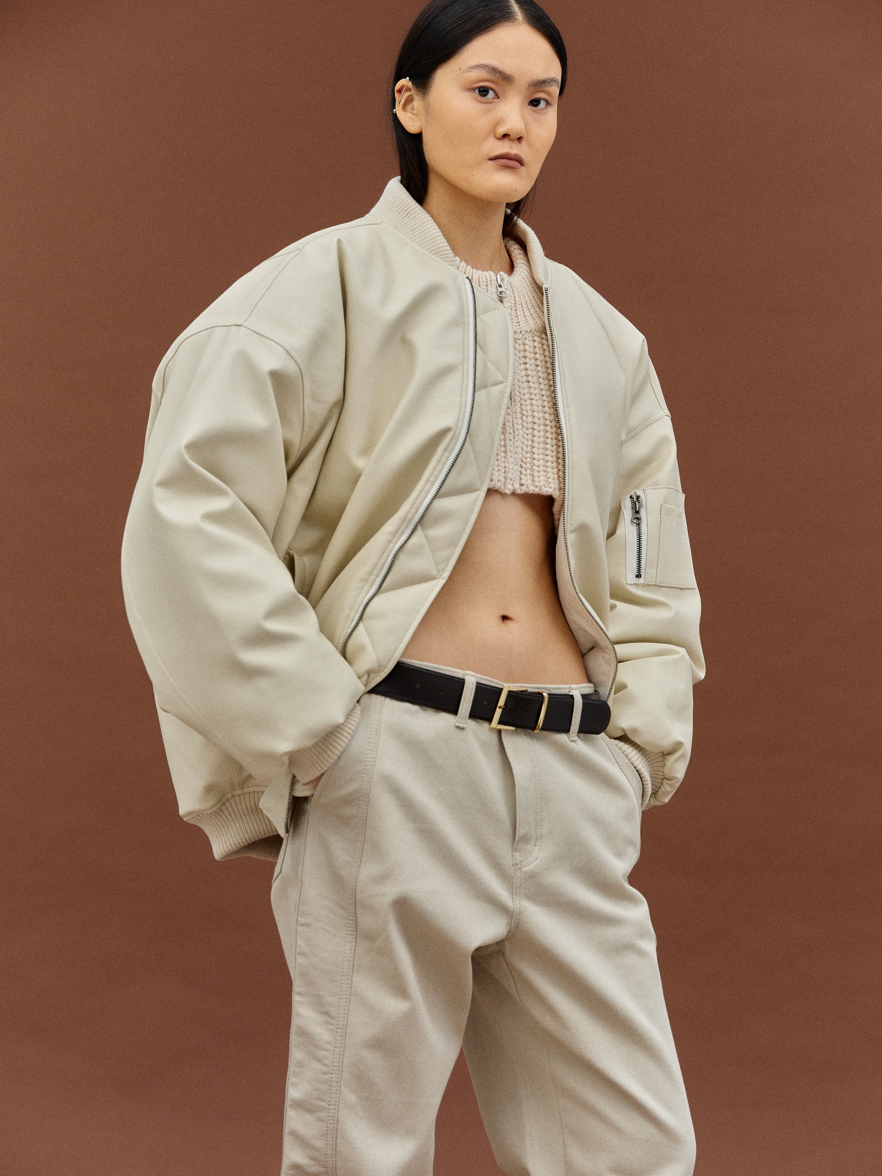 Long Reversible Bomber Cream