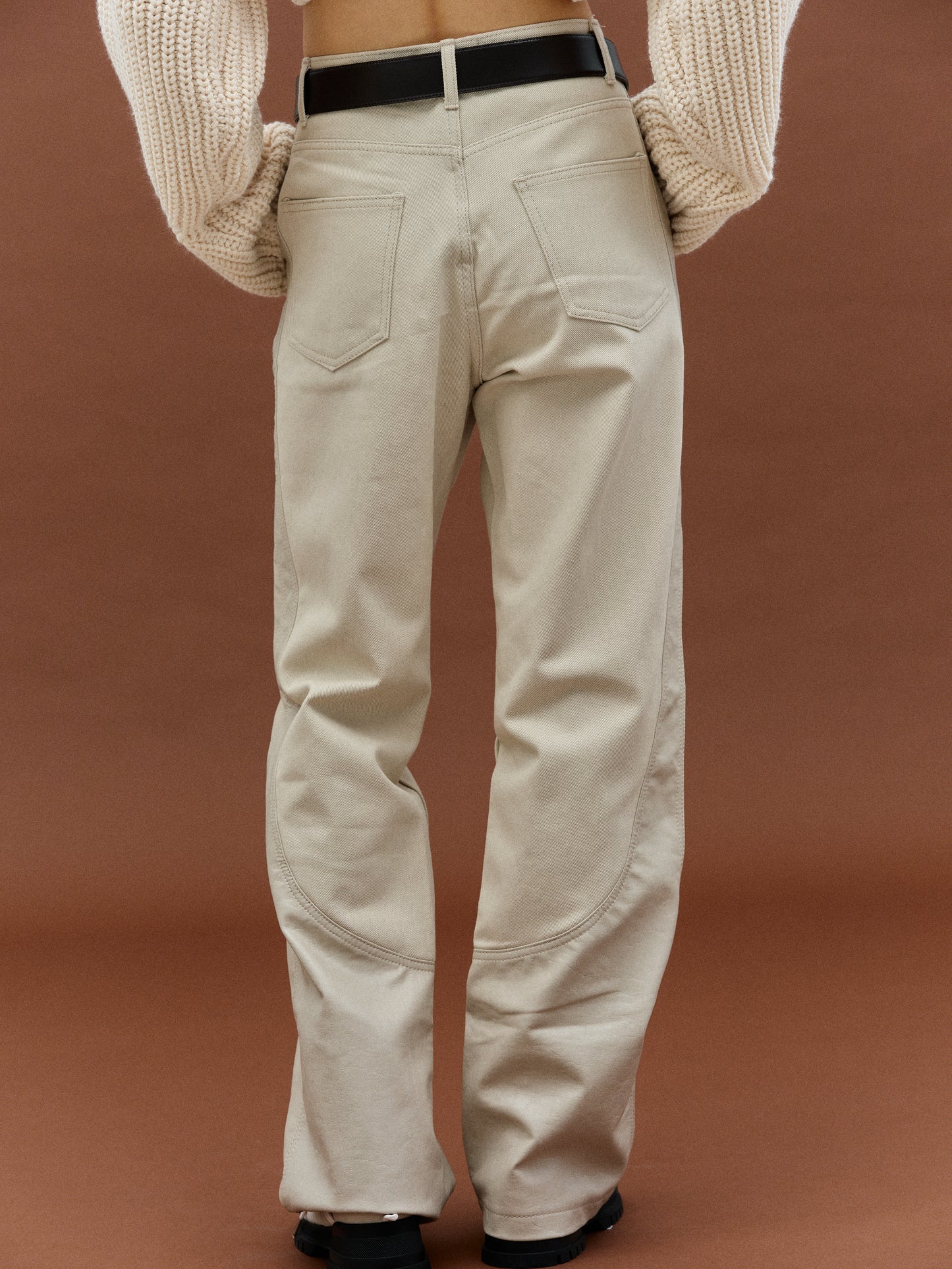 Vegan Leather Mix Trousers, Ivory