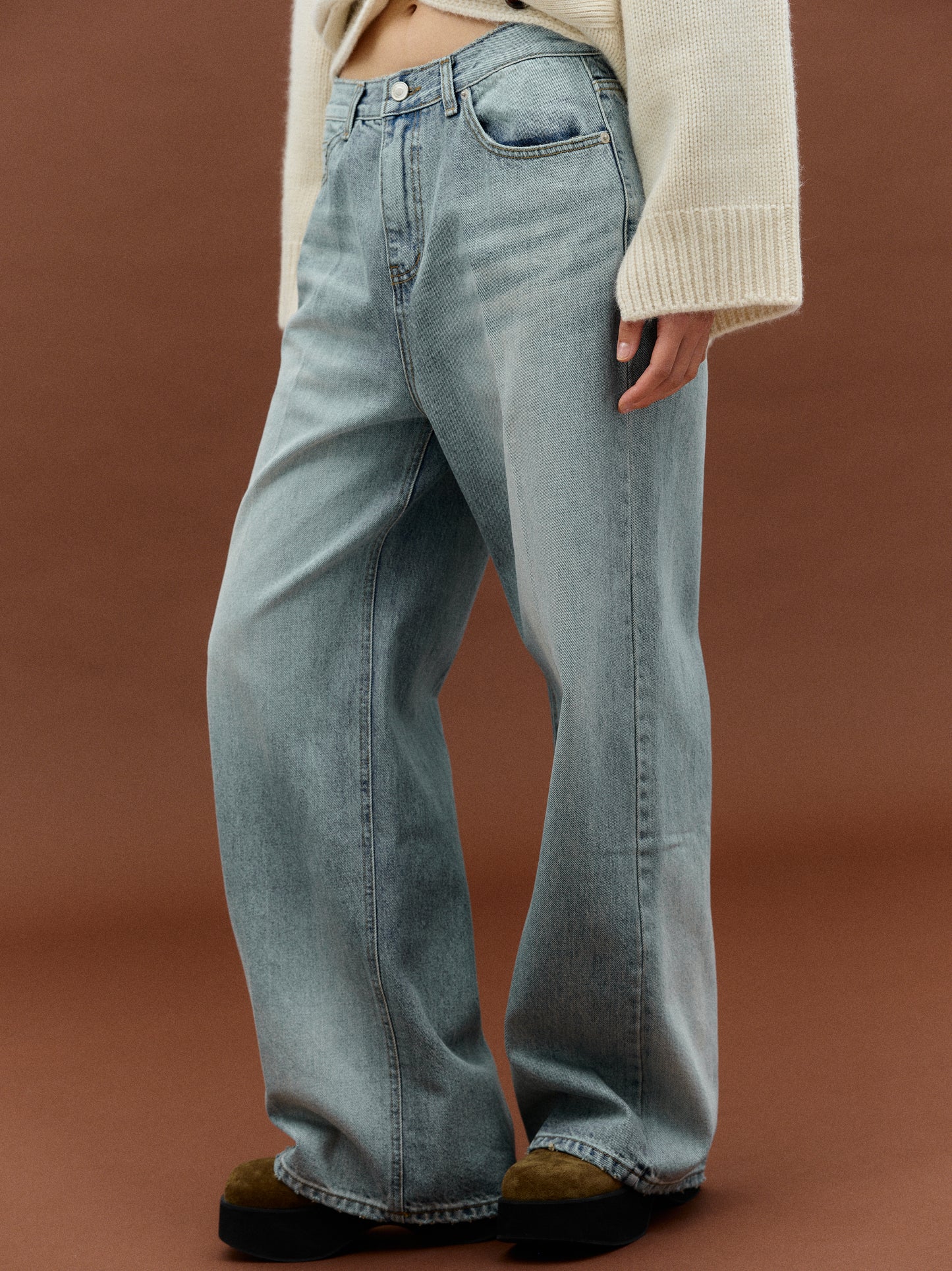 Wide Leg Faded Jeans, Tint Wash