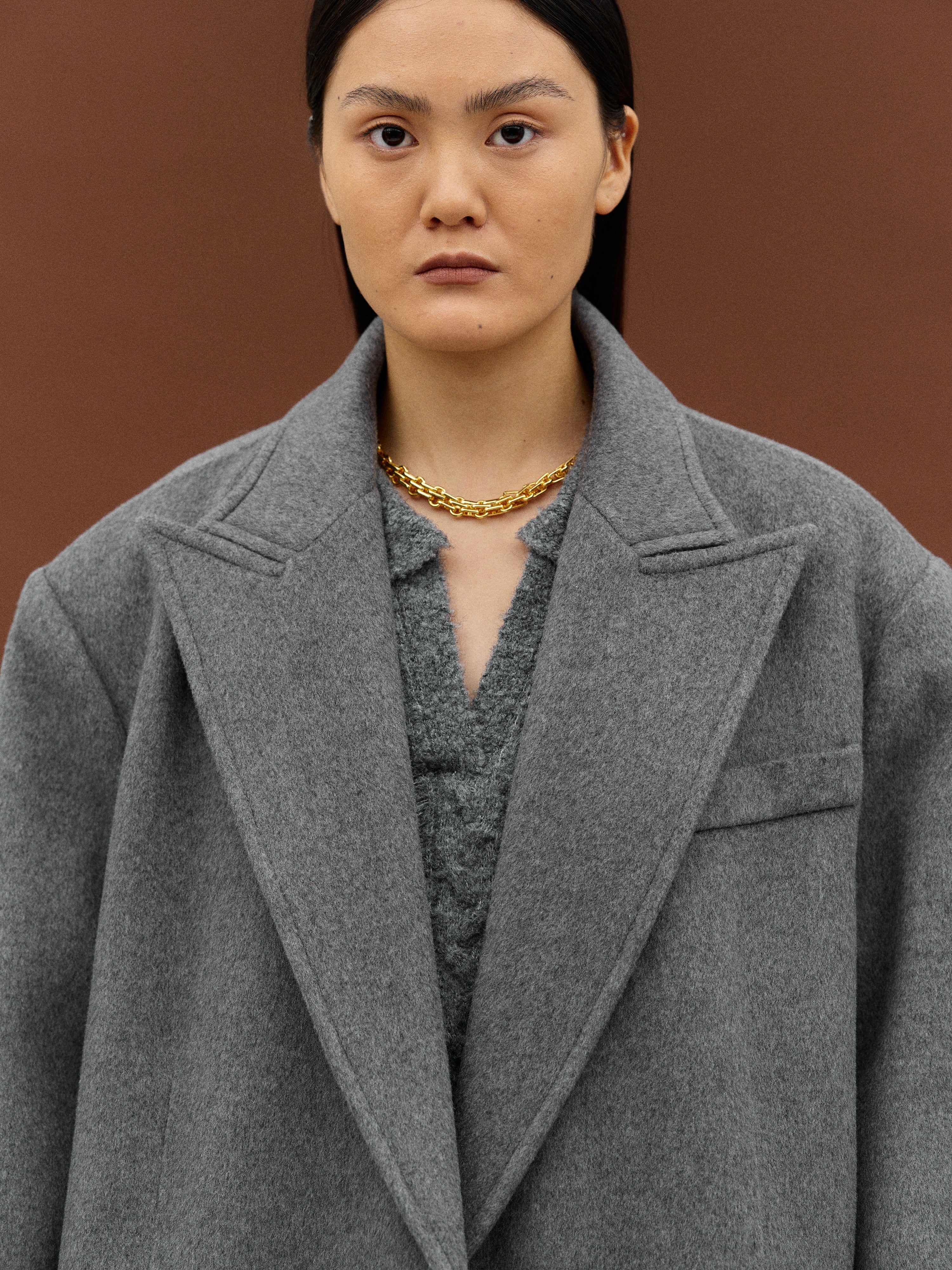 Maxi Lapel Wool Coat, Charcoal