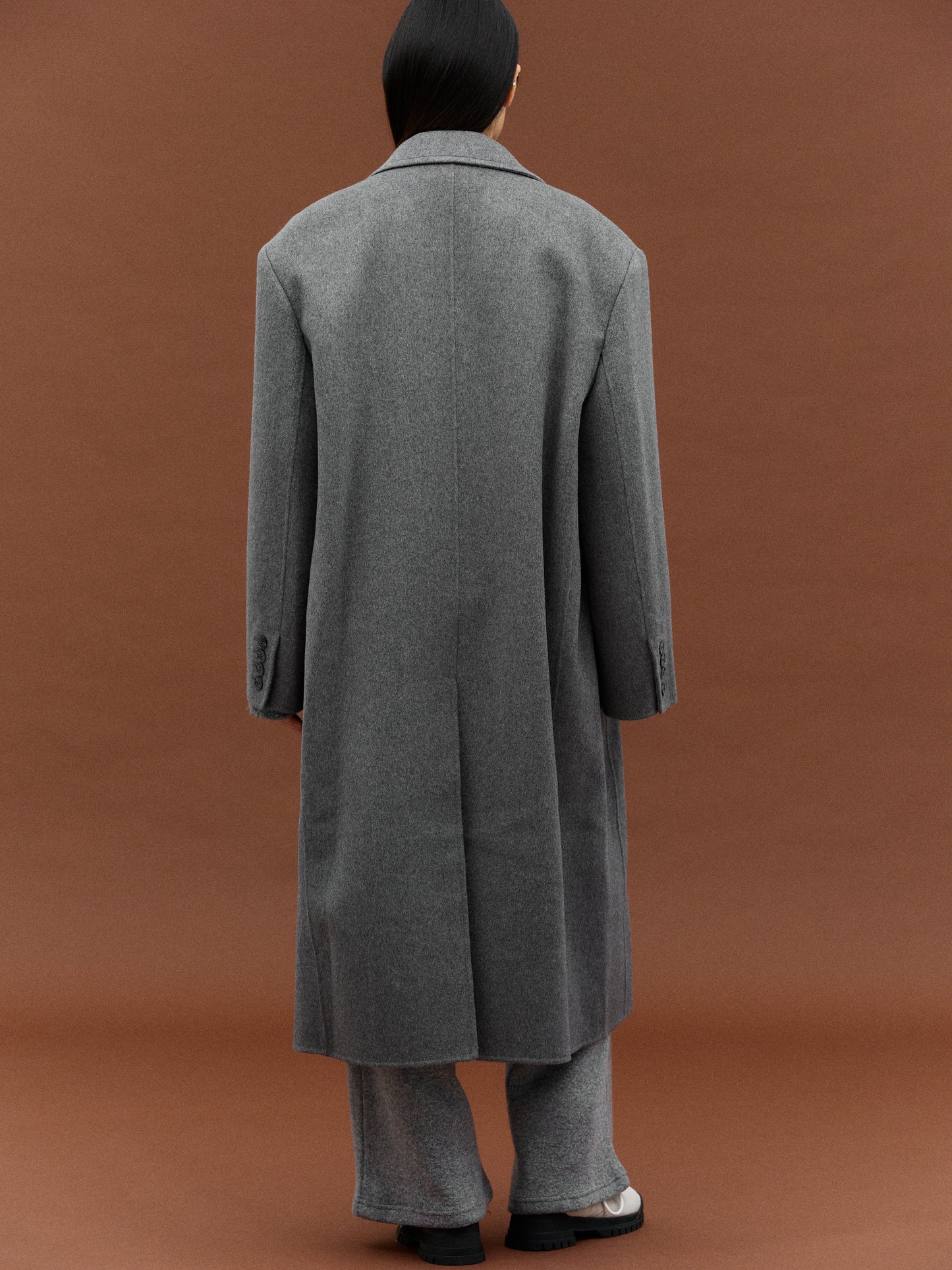 Maxi Lapel Wool Coat, Charcoal