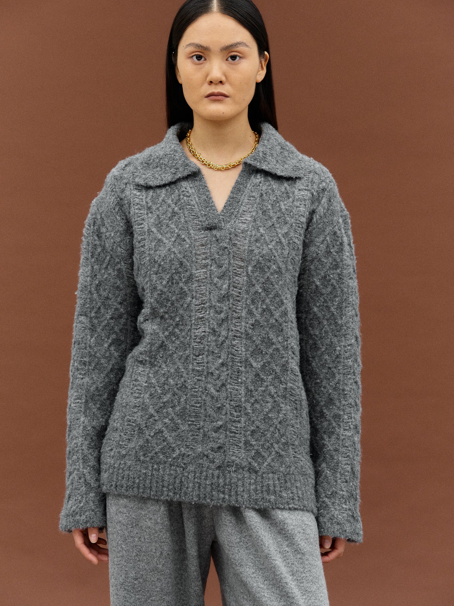 Bouclé Distressed Sweater, Charcoal