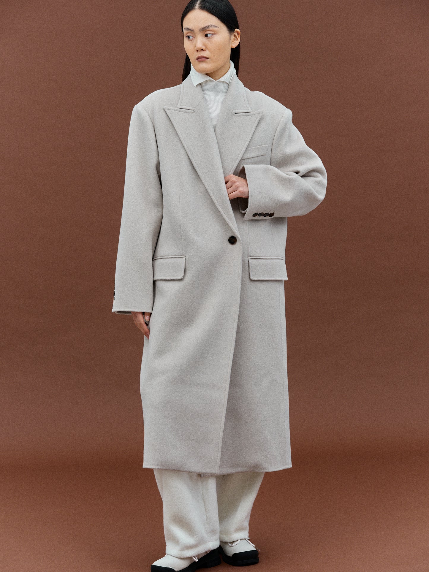 Maxi Lapel Wool Coat, Alabaster – SourceUnknown