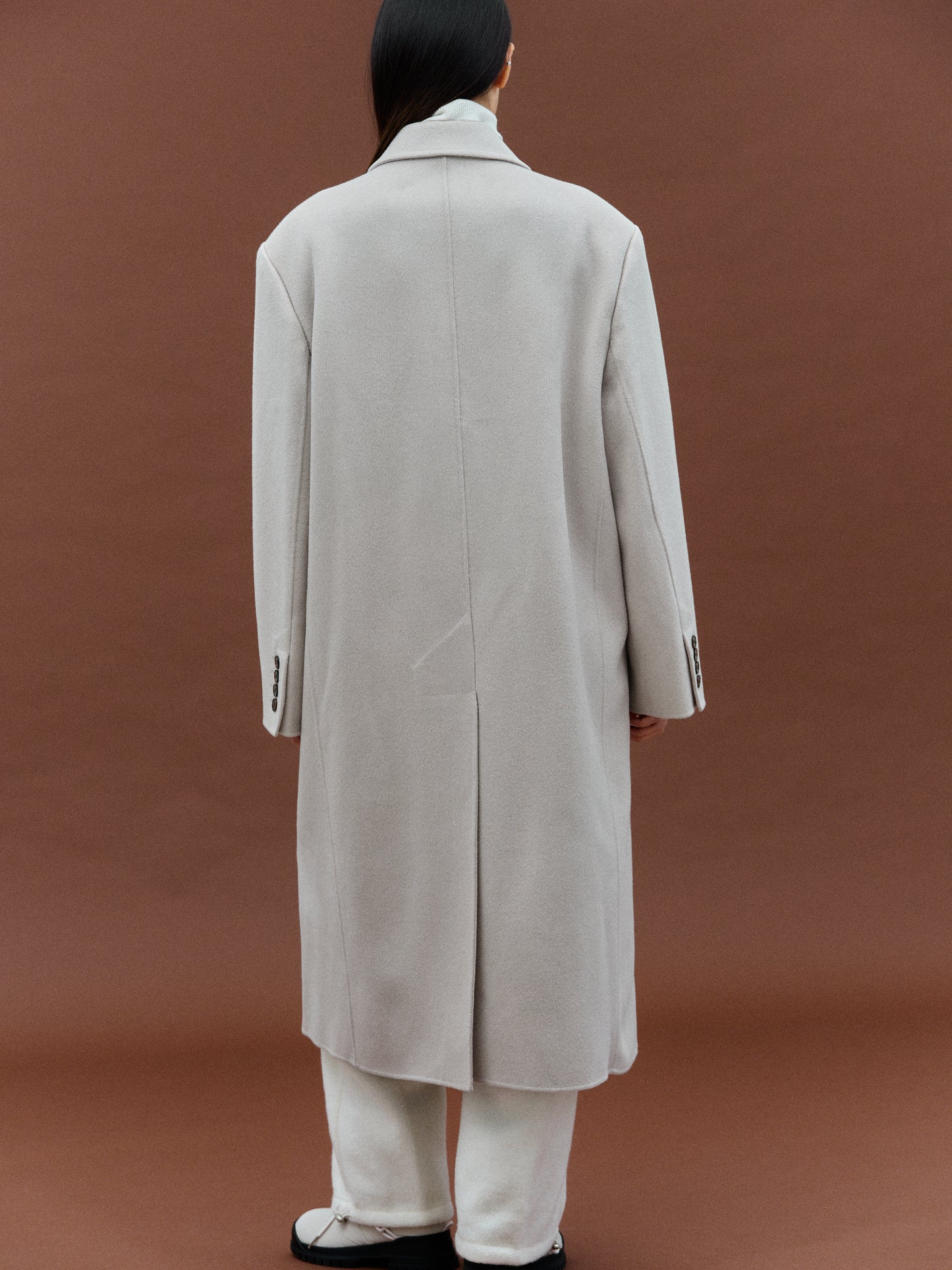 Maxi Lapel Wool Coat, Alabaster