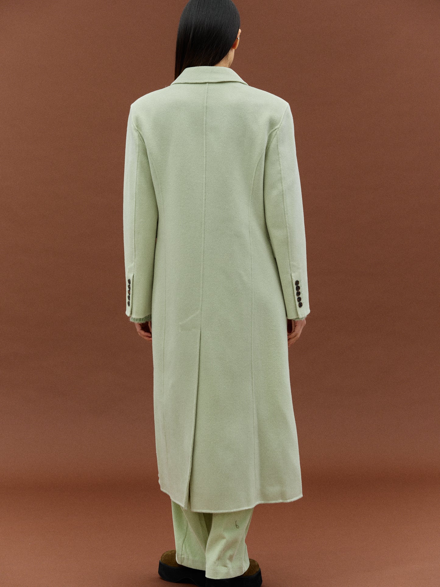 Cinched Waist Maxi Wool Coat, Pistachio