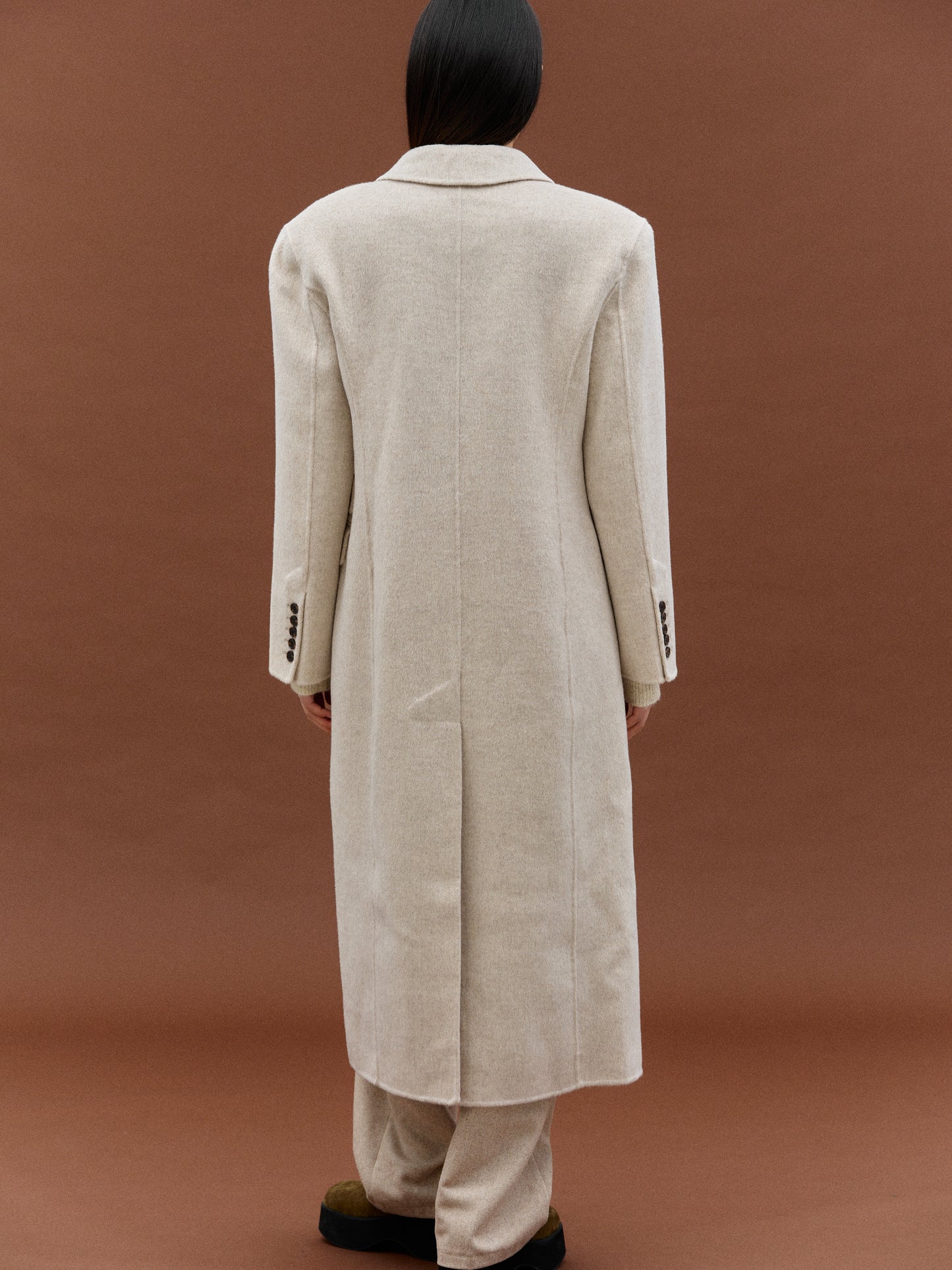 Cinched Waist Maxi Wool Coat, Soybean