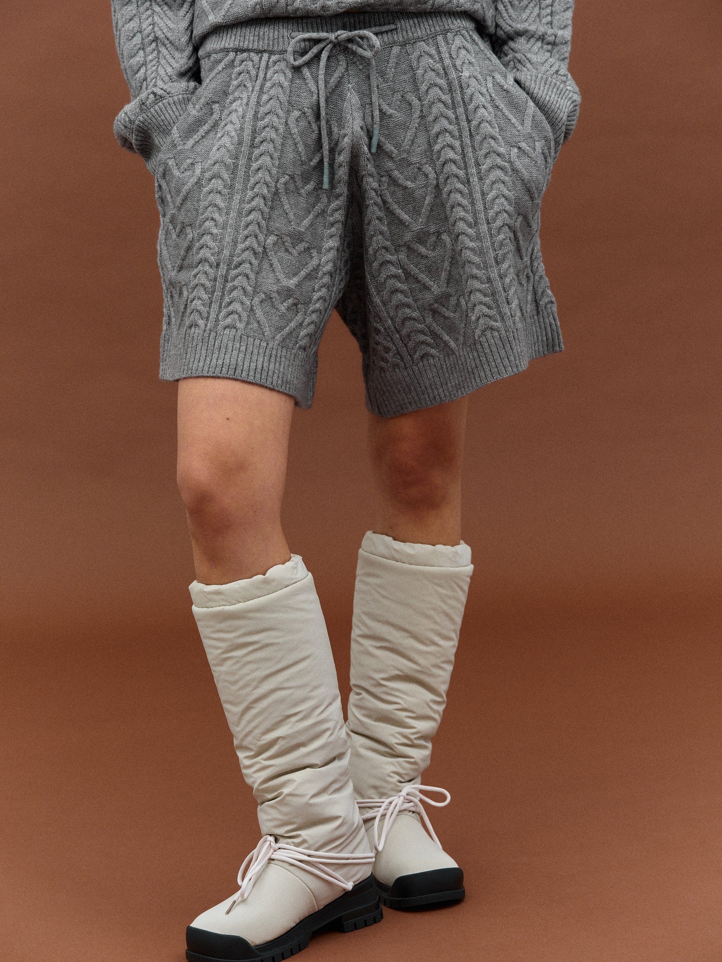 Half-Zip Sweater Shorts Set, Grey
