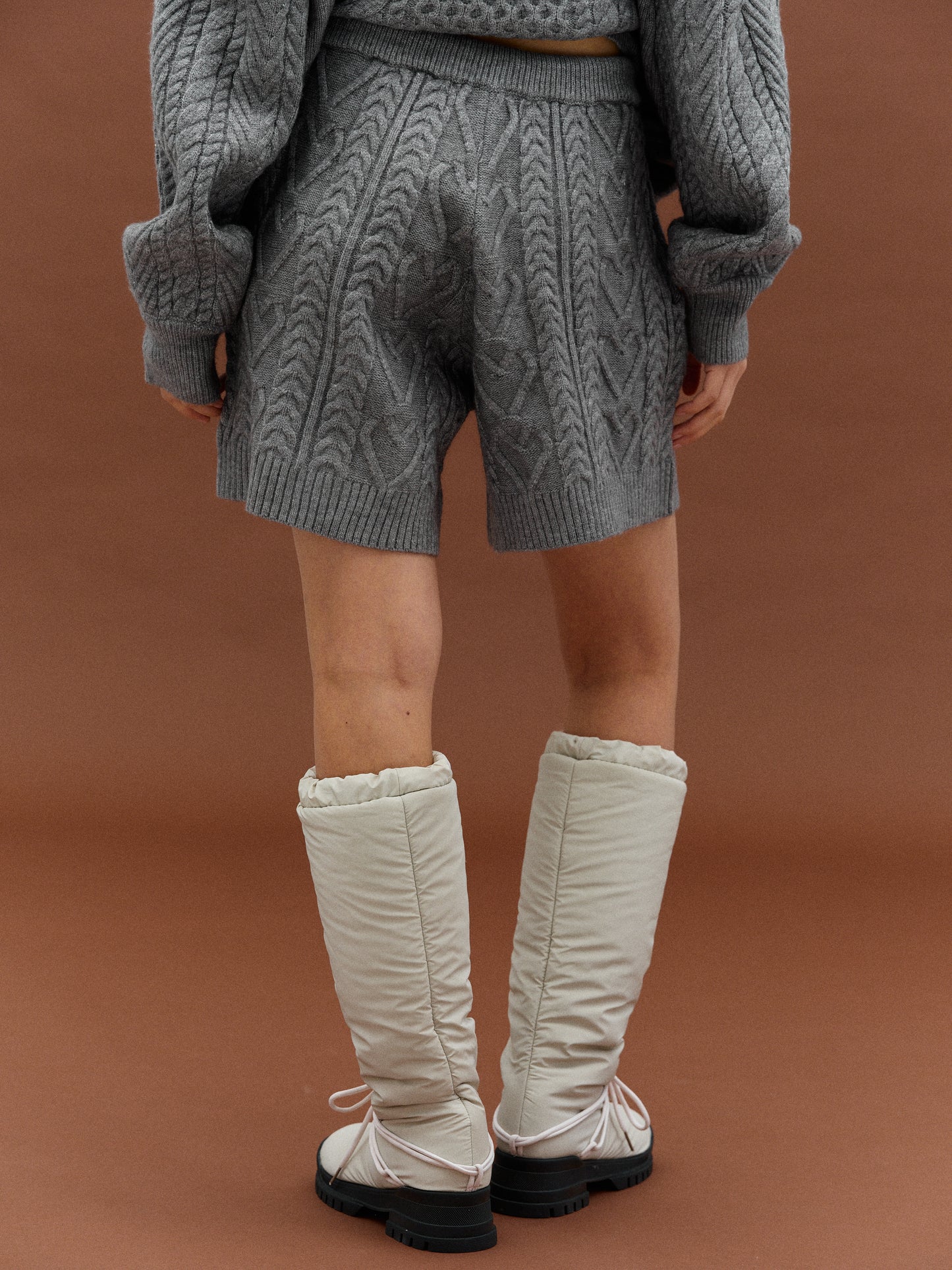 Half-Zip Sweater Shorts Set, Grey
