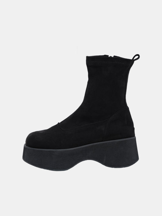 Suede Platform Sock Boots, Black