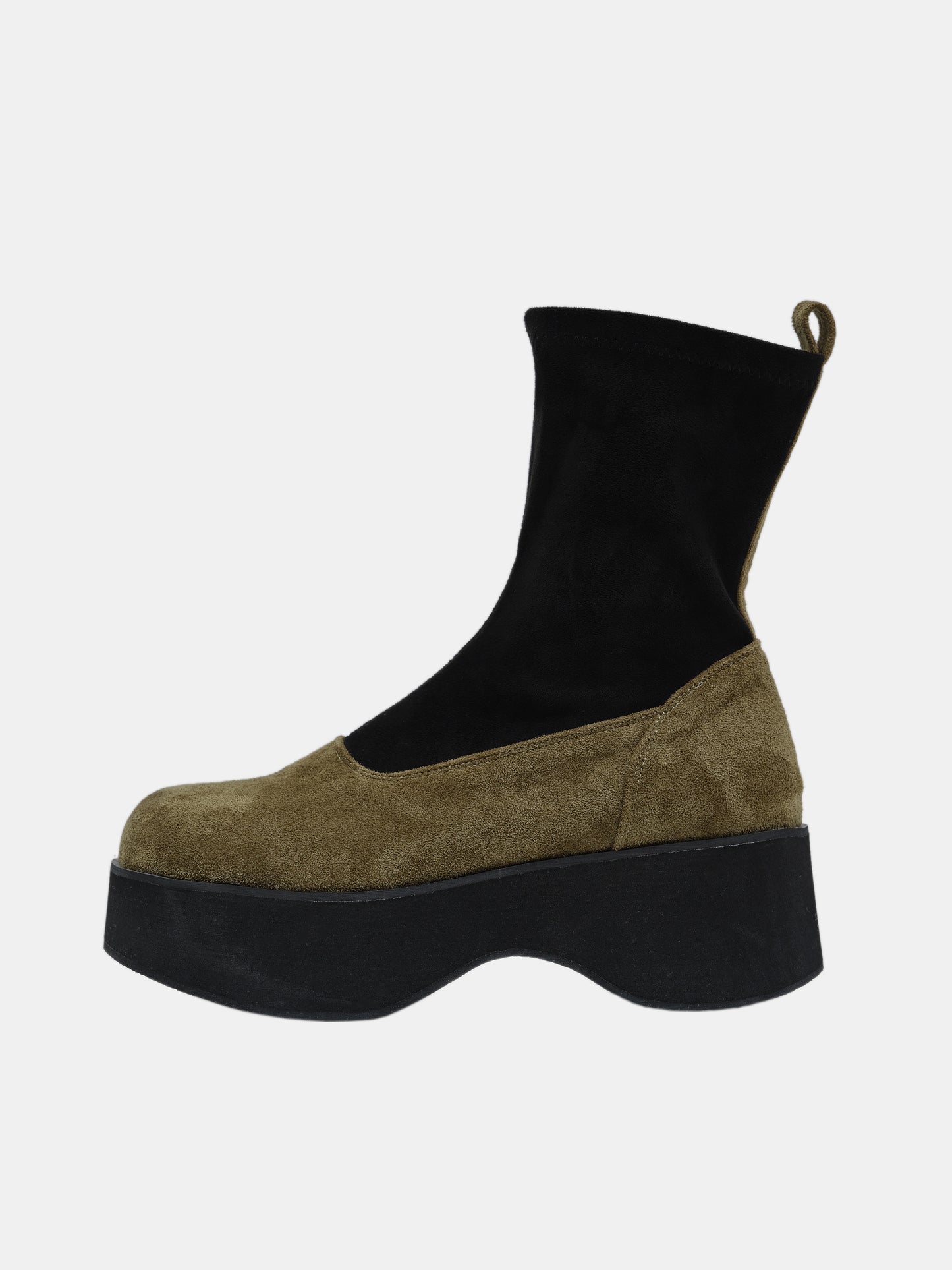 Suede Platform Sock Boots, Olive