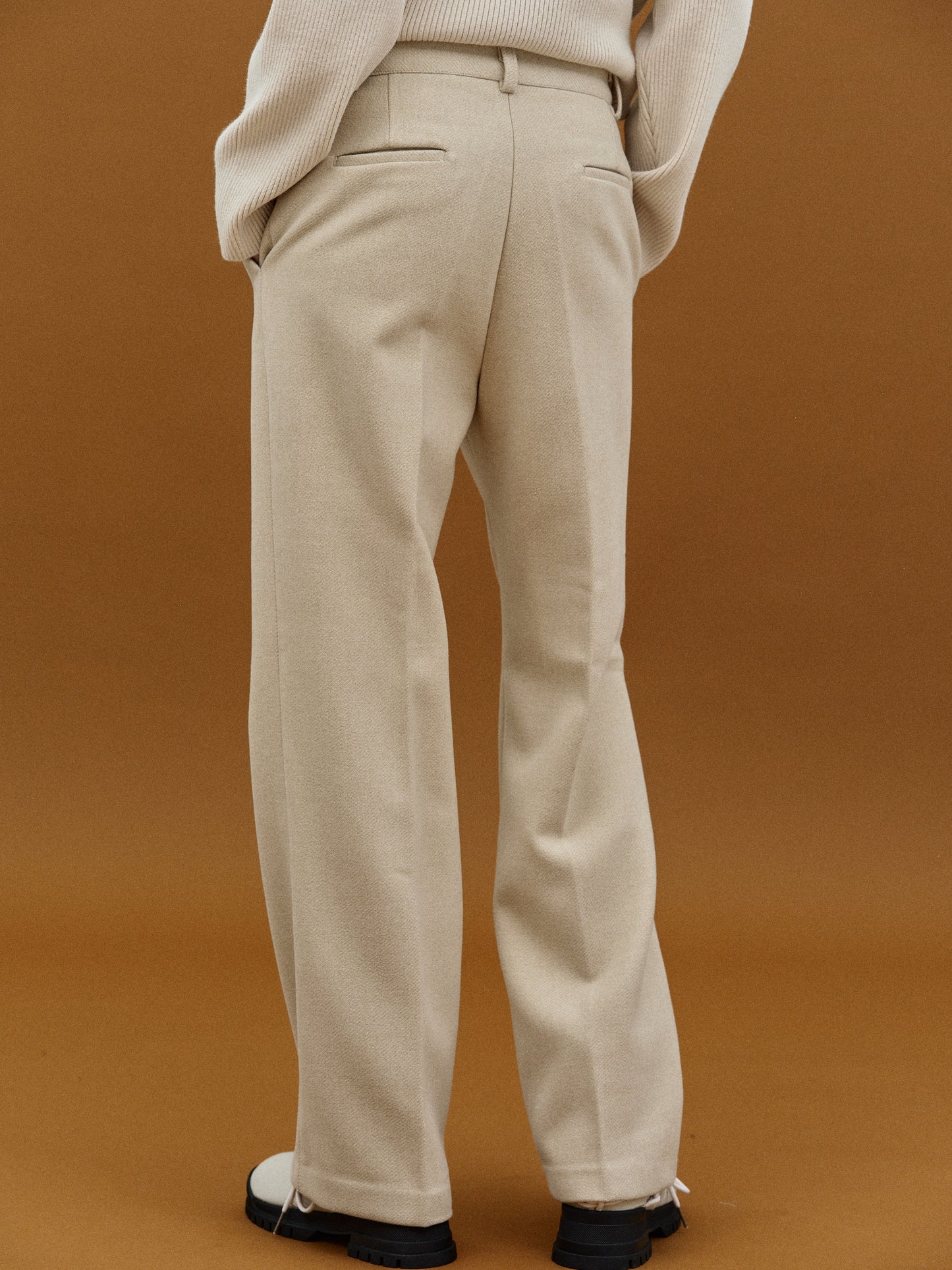 Straight Wool Suit Pants, Beige