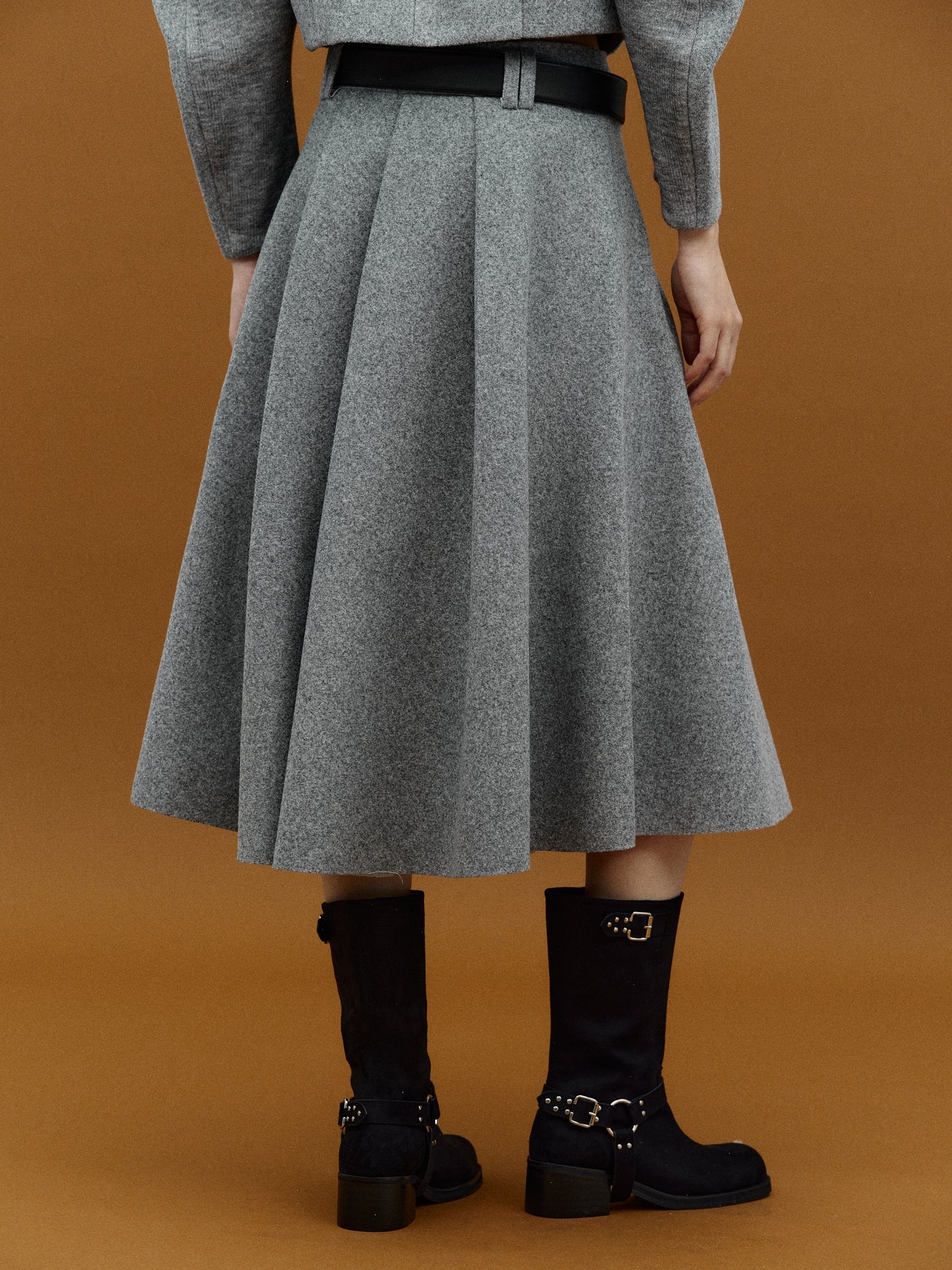 Box Pleated Skirt, Grey Melange