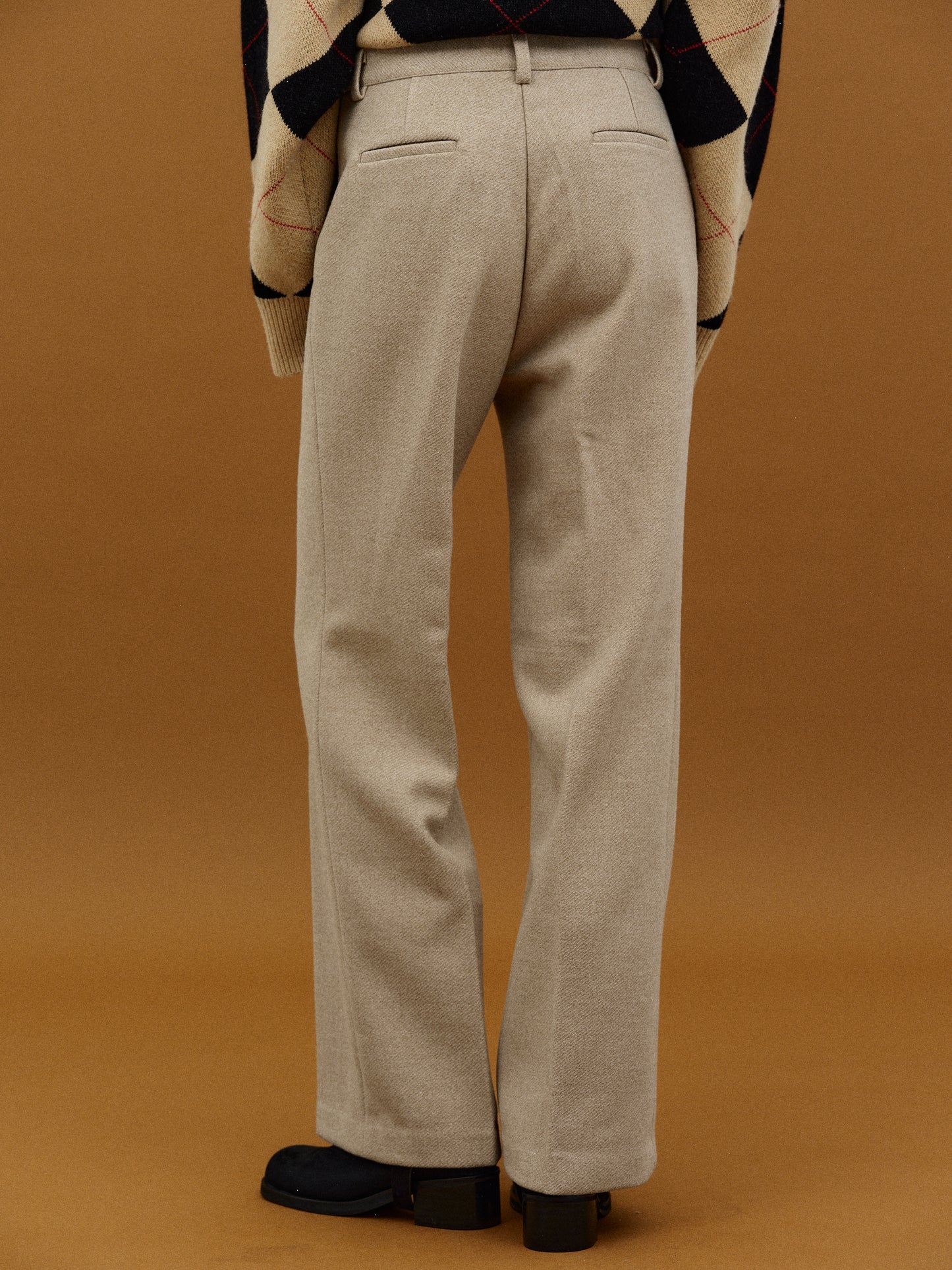 Straight Wool Suit Pants, Tan Beige