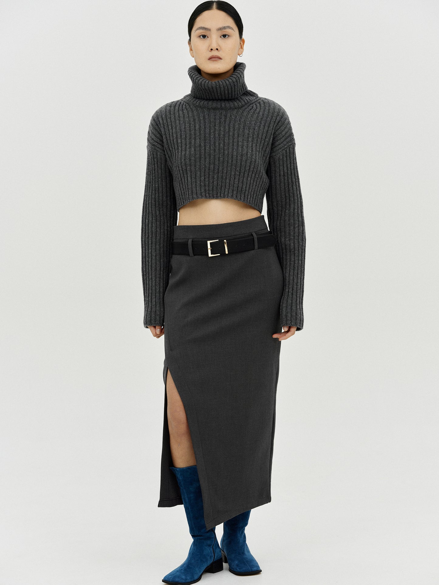 Slit Pencil Skirt, Charcoal