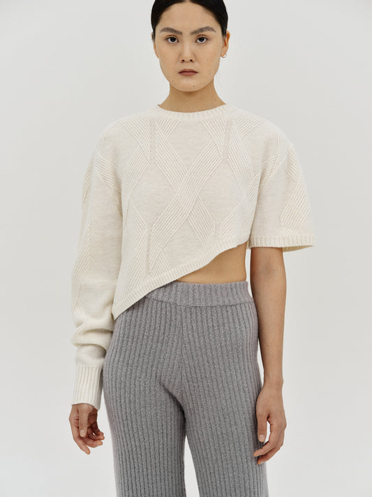 Asymmetric Cable Knit, Ivory