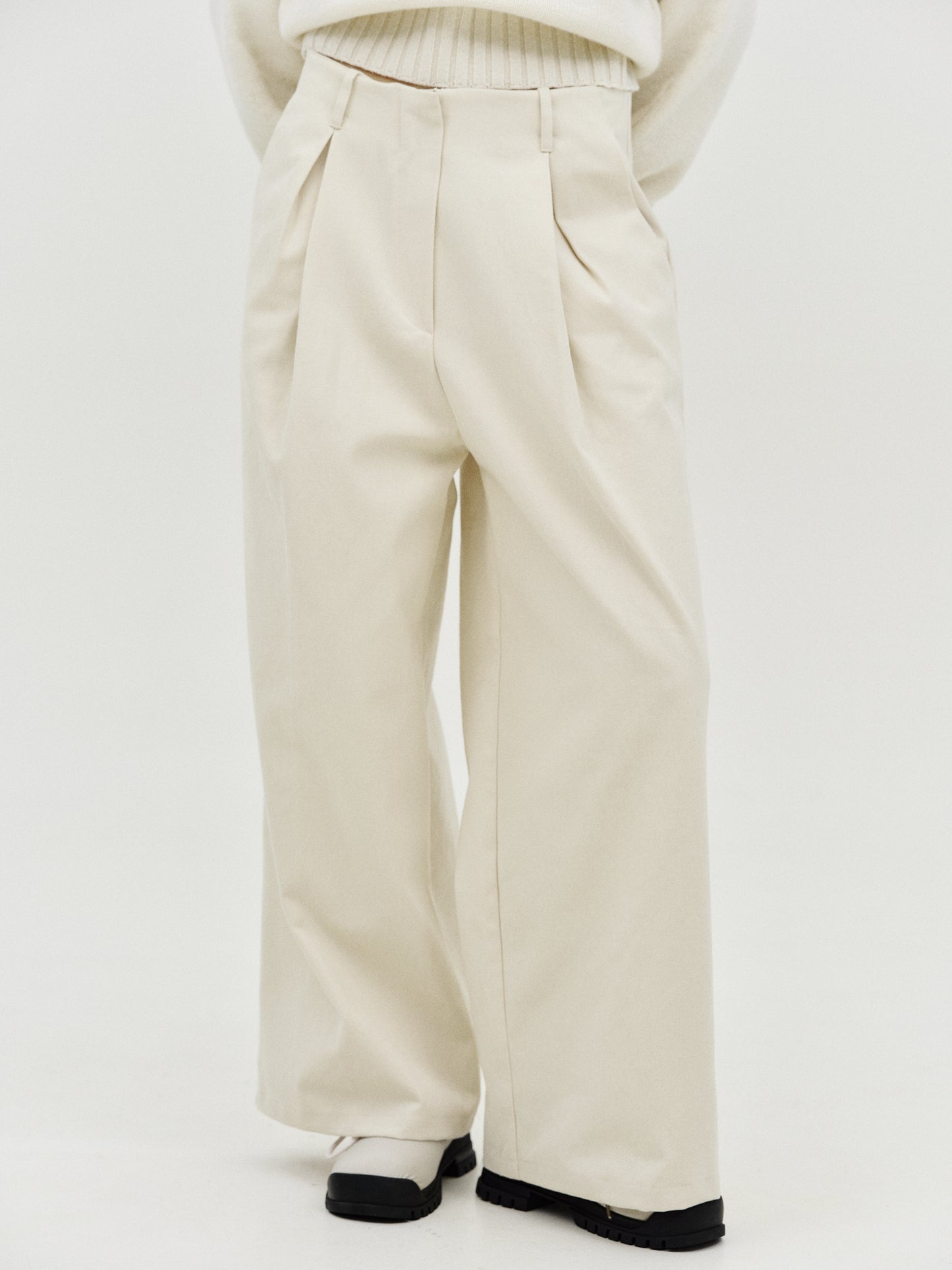 Wide-Leg Cotton Pants, Ivory