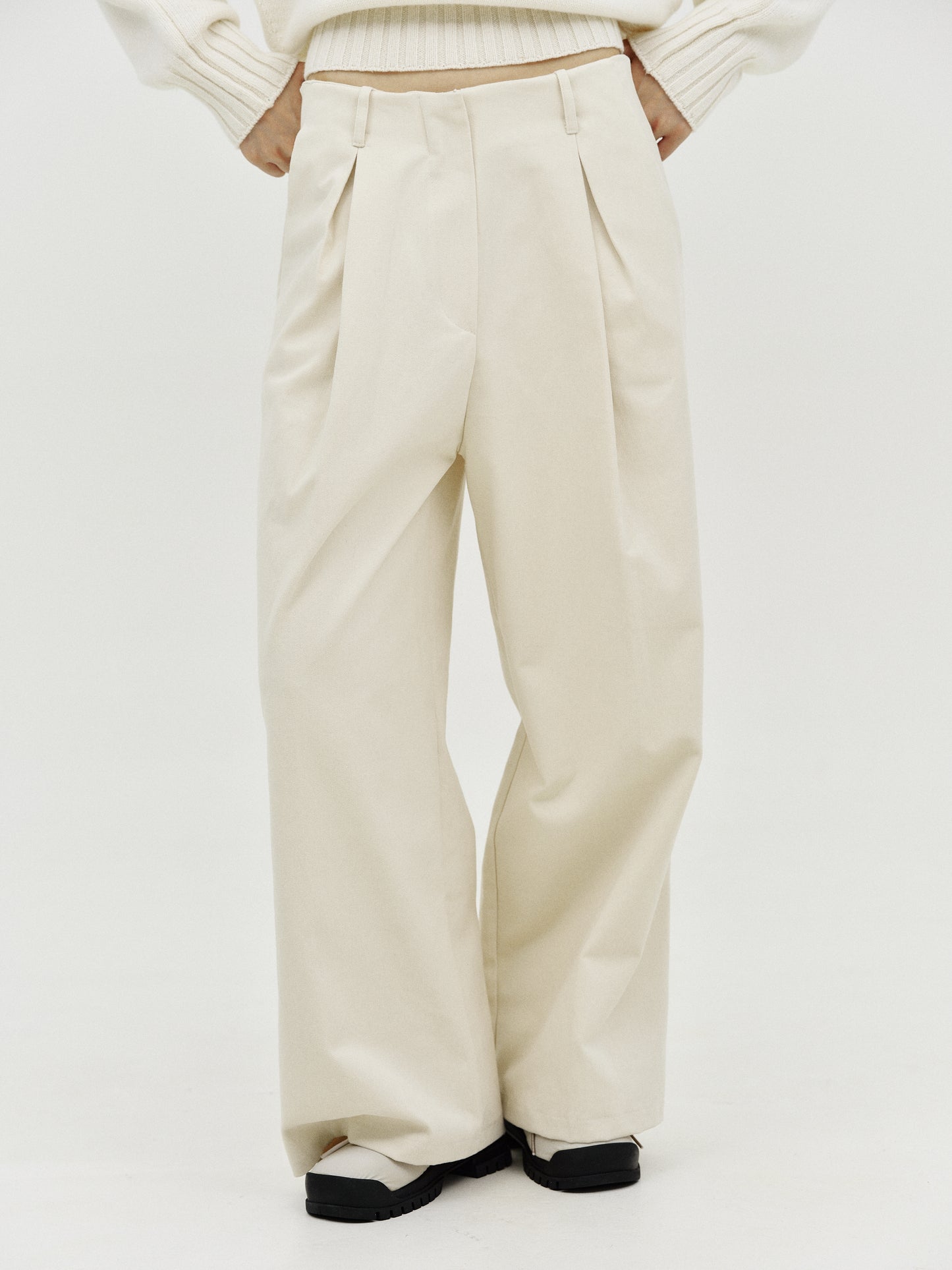 Wide-Leg Cotton Pants, Ivory