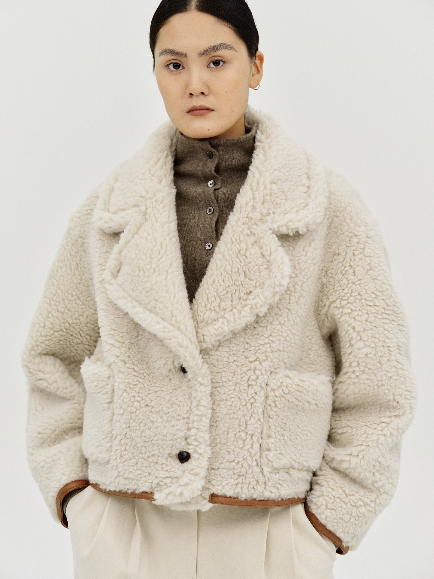 Recycled Shearling Reversible Jacket, Brown – SourceUnknown