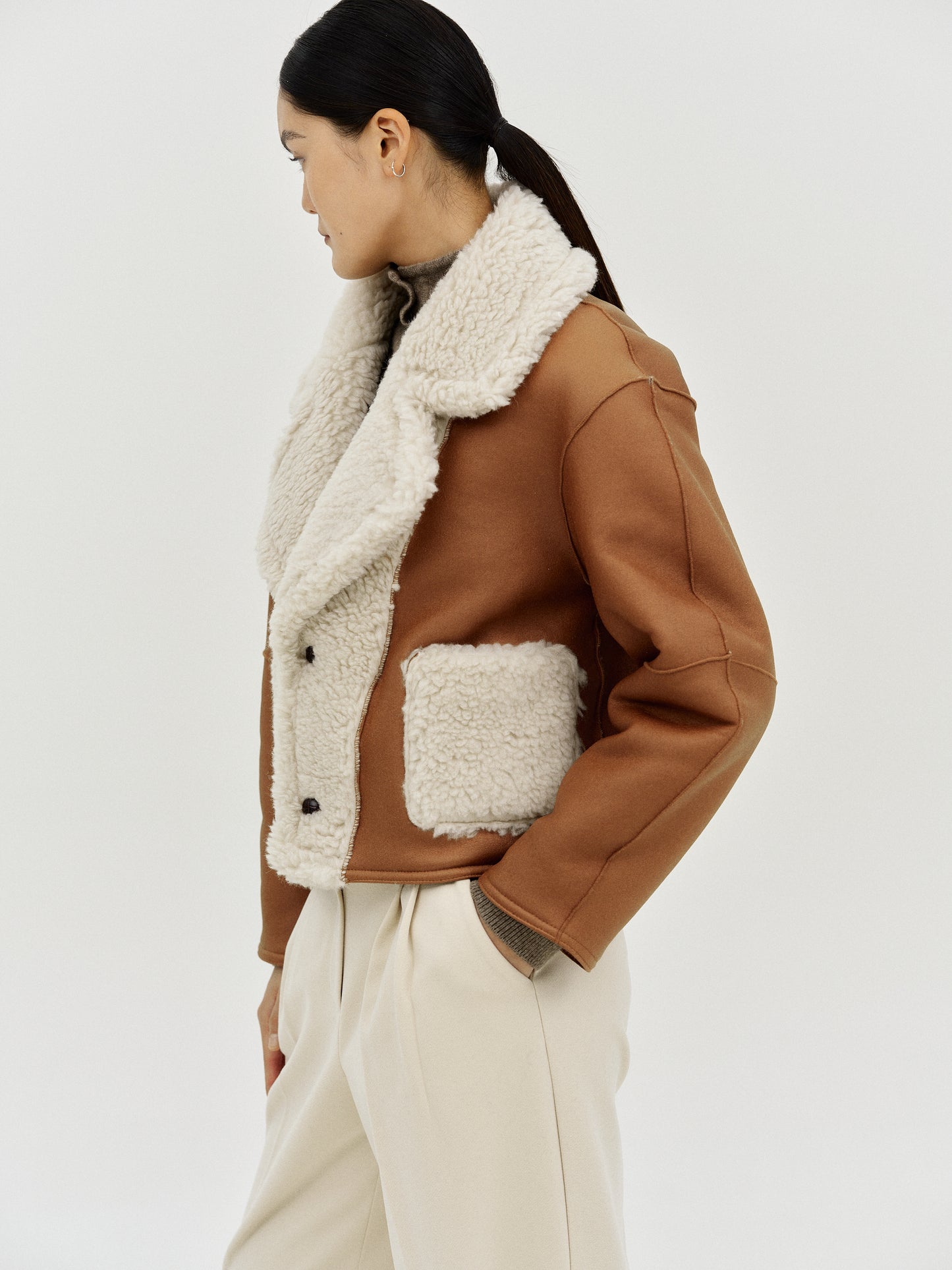 Recycled Shearling Reversible Jacket, Brown