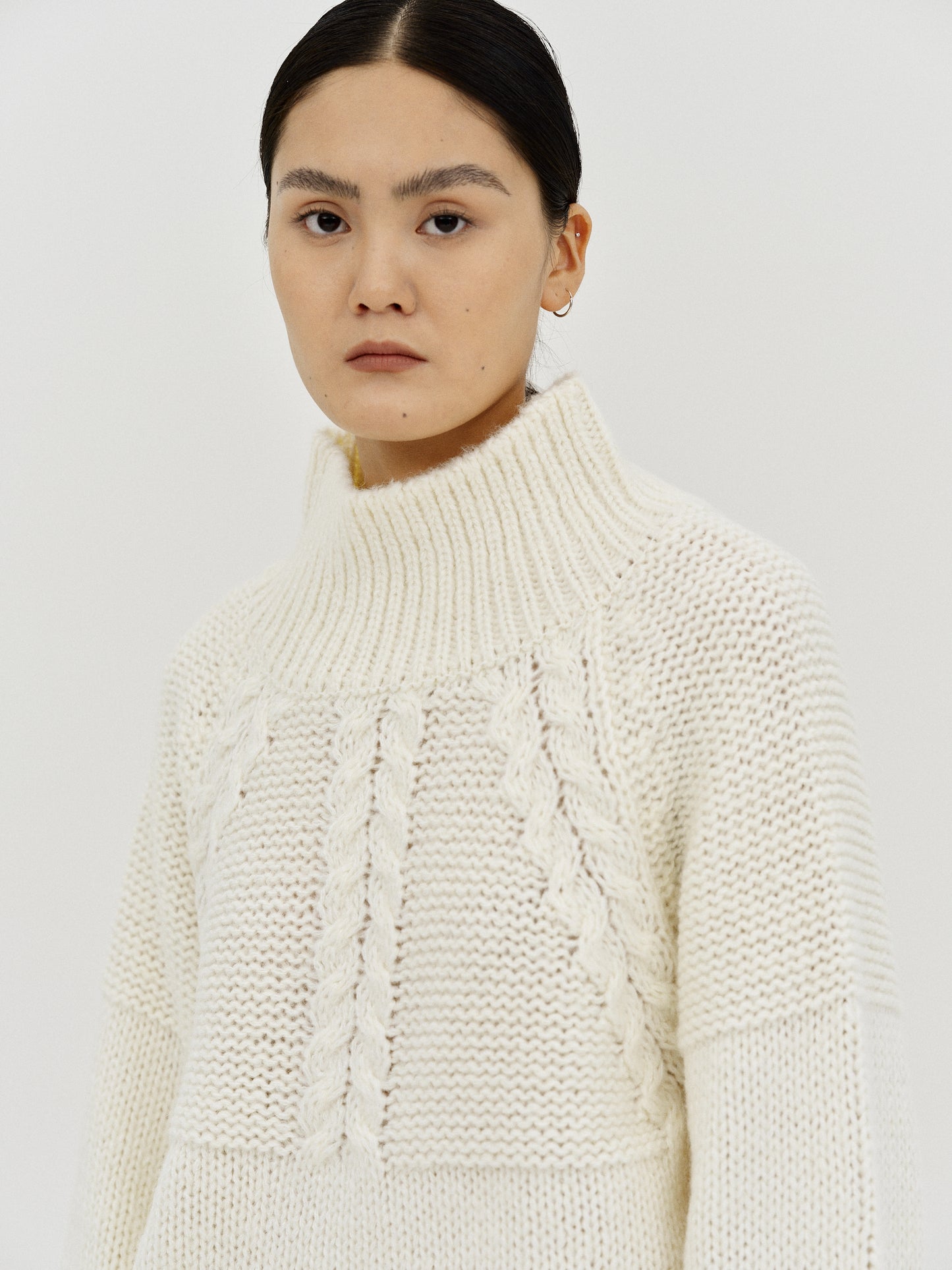 Half Cable Knit Pullover, Ivory