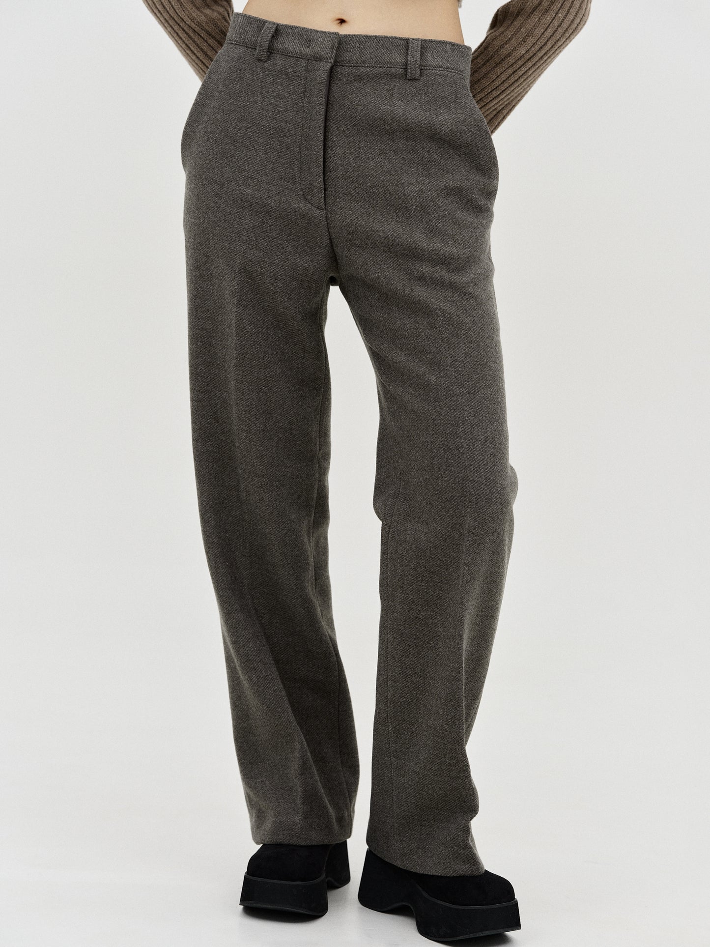 Straight Wool Suit Pants, Grey