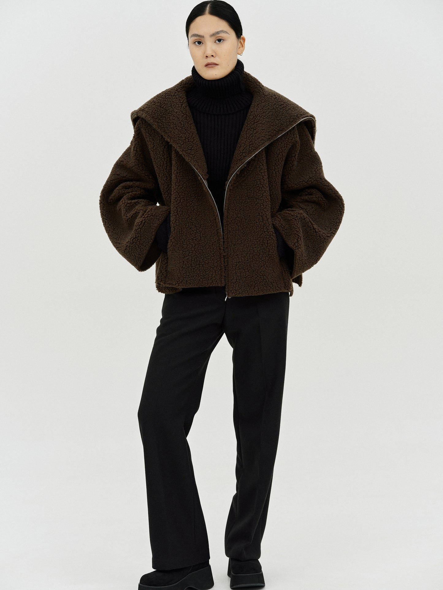 Fleece Zip Jacket, Dark Brown