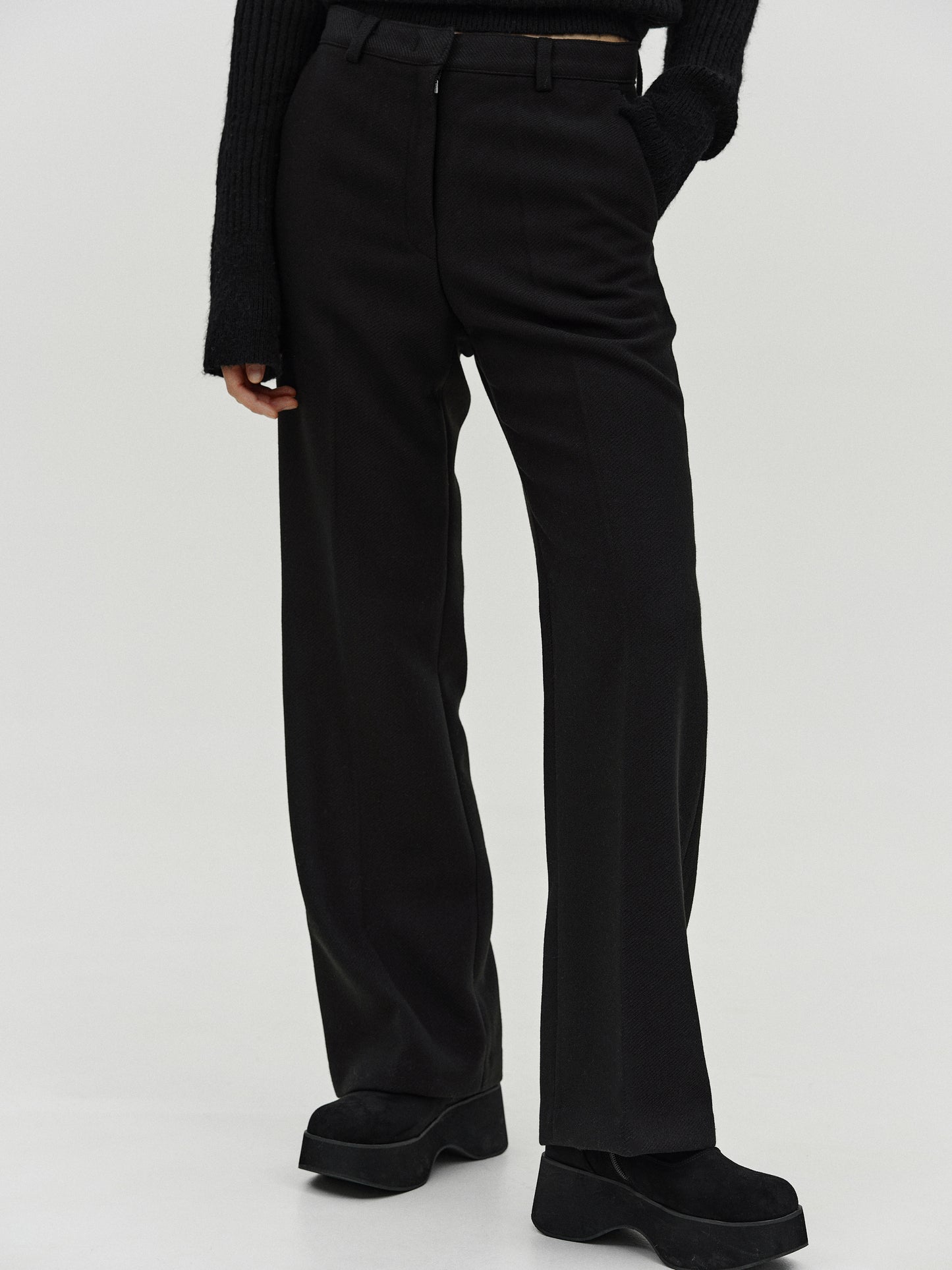 Straight Wool Suit Pants, Black