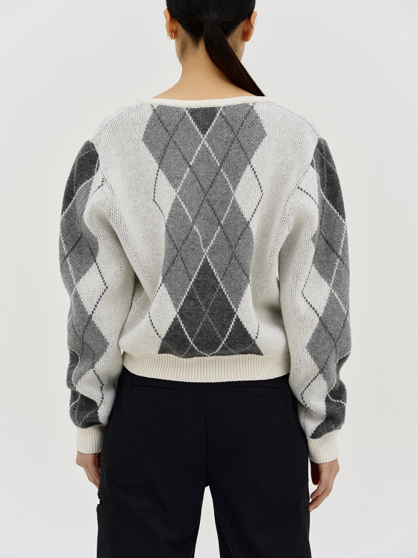 Argyle V-Neck Knit, Grey