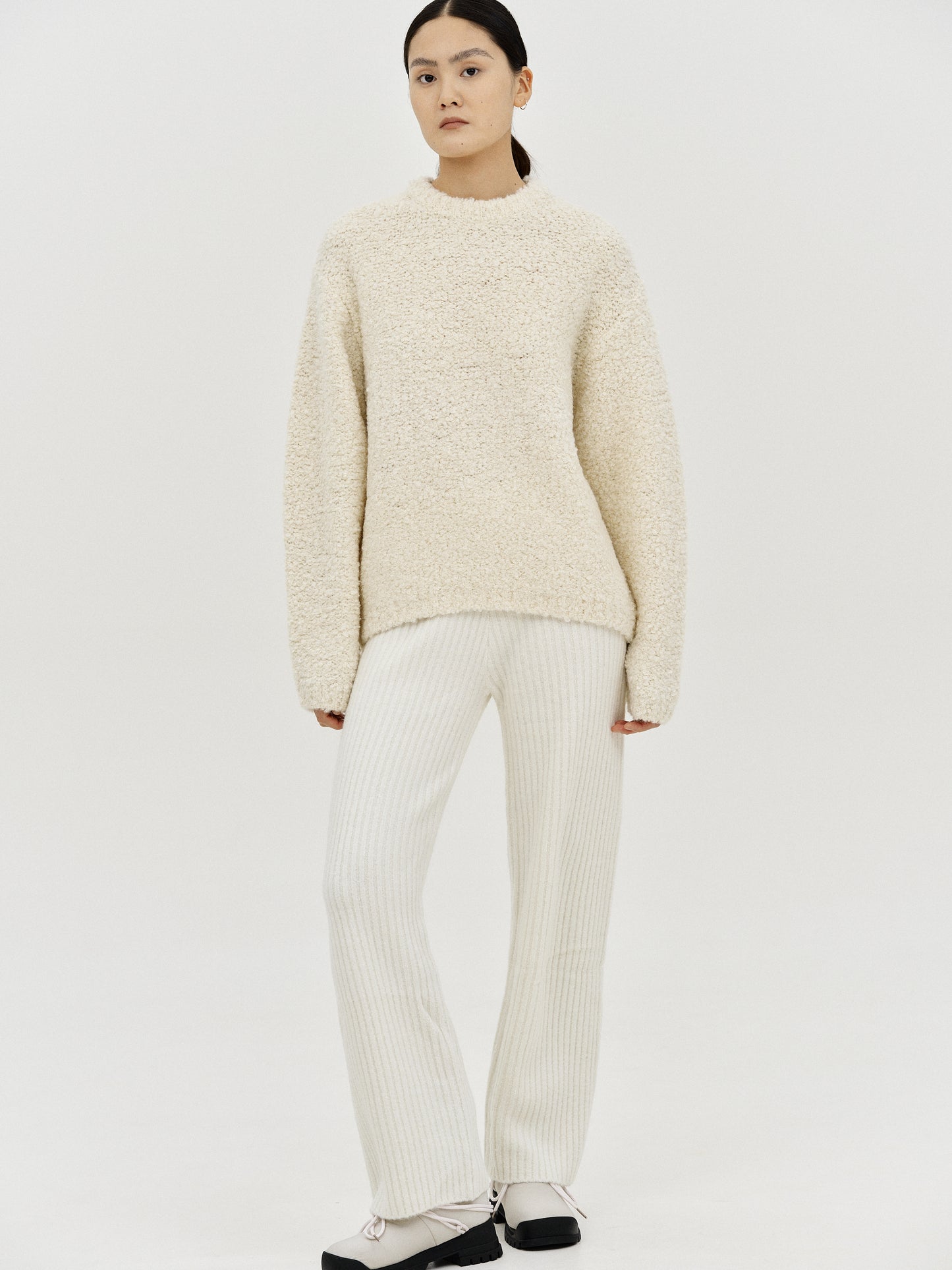 Bouclé Knit Sweater, Ivory