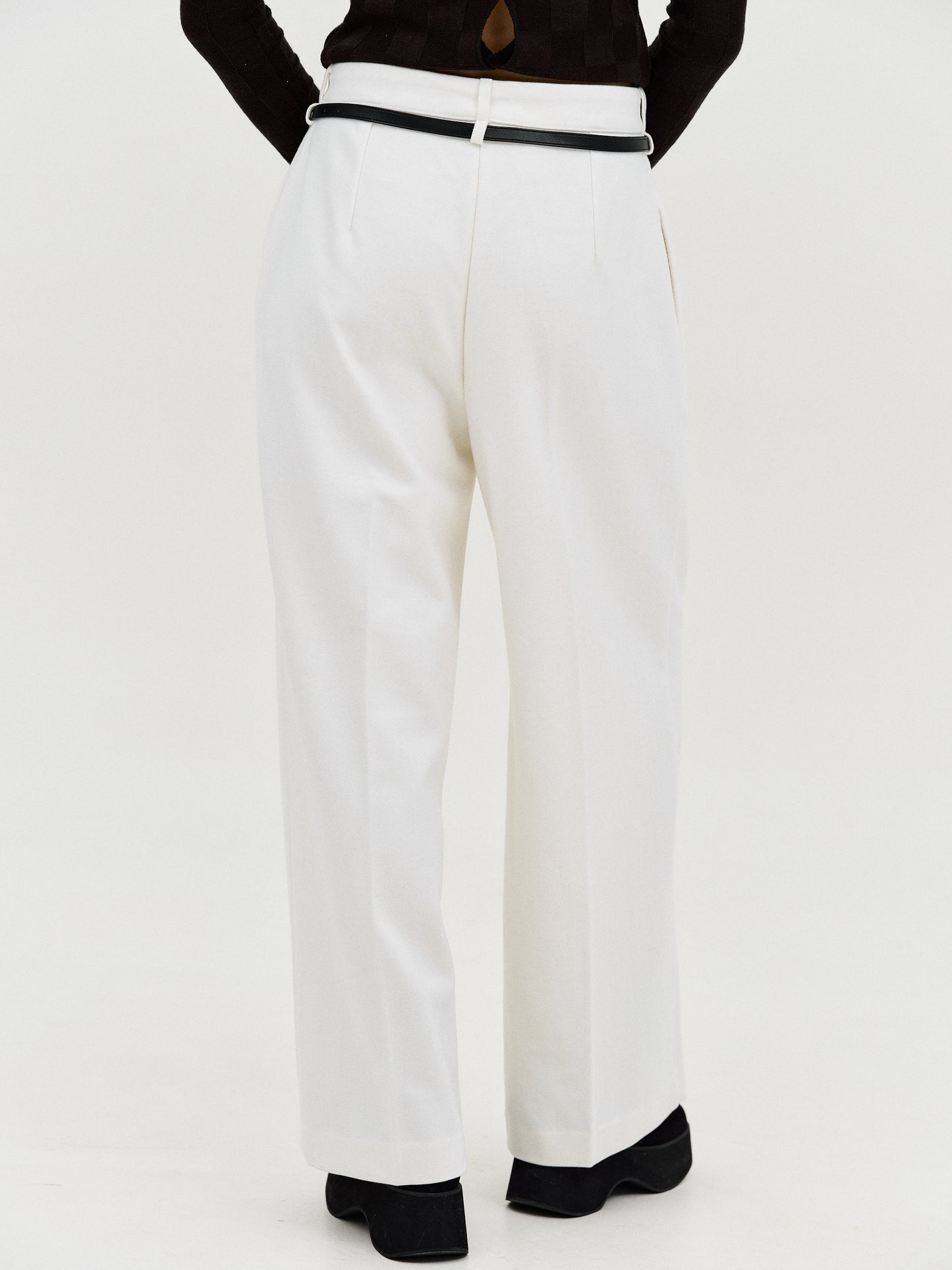 Hidden Belt Wool Trousers, White