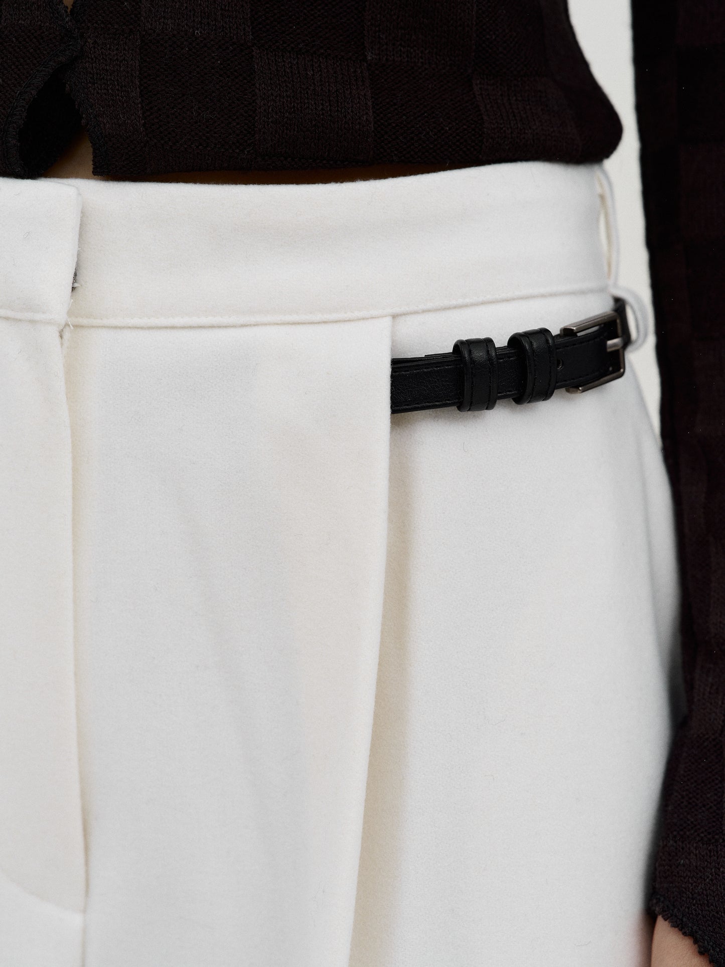 Hidden Belt Wool Trousers, White