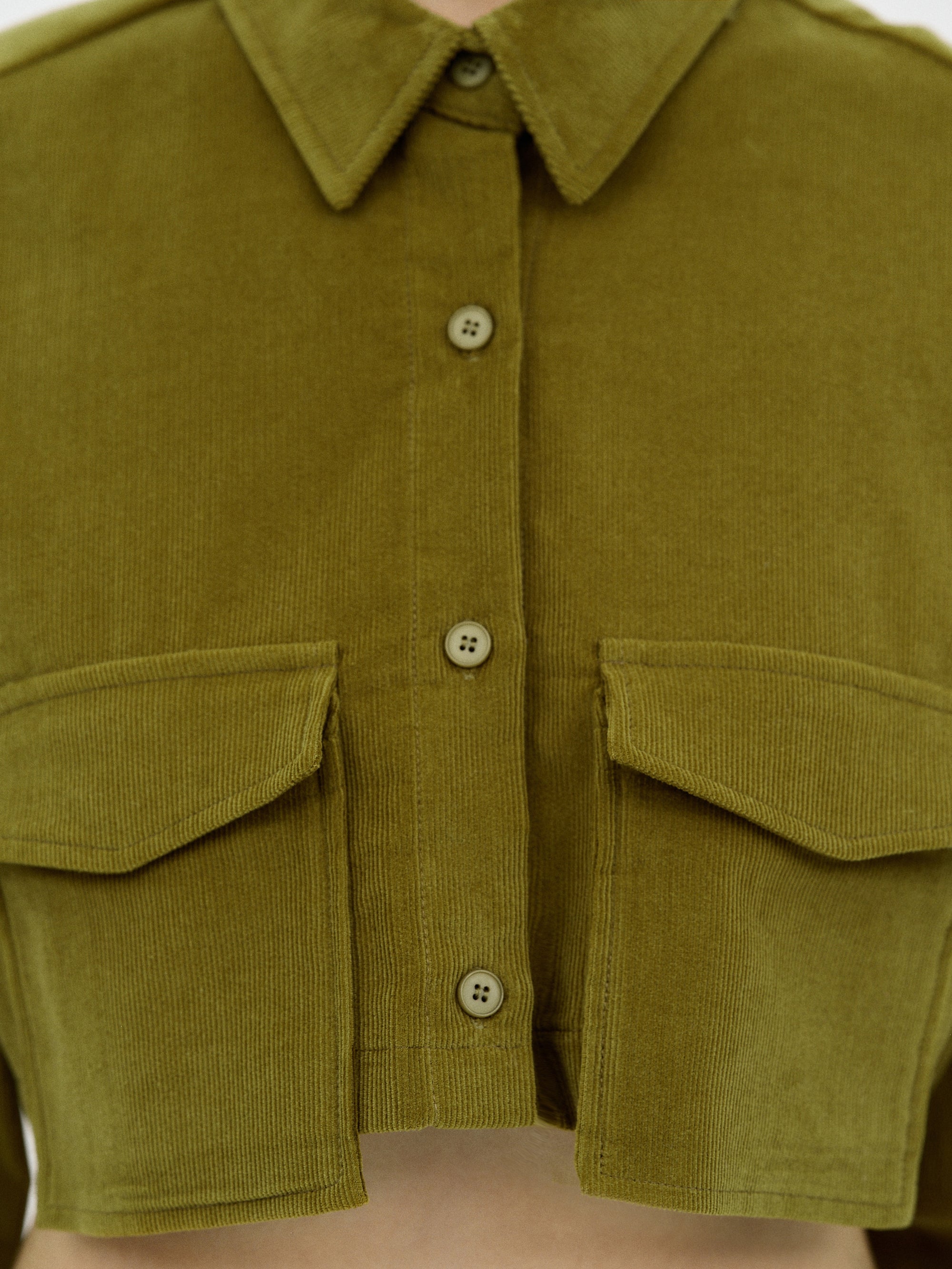 Boxy Cropped Corduroy Shirt, Olive