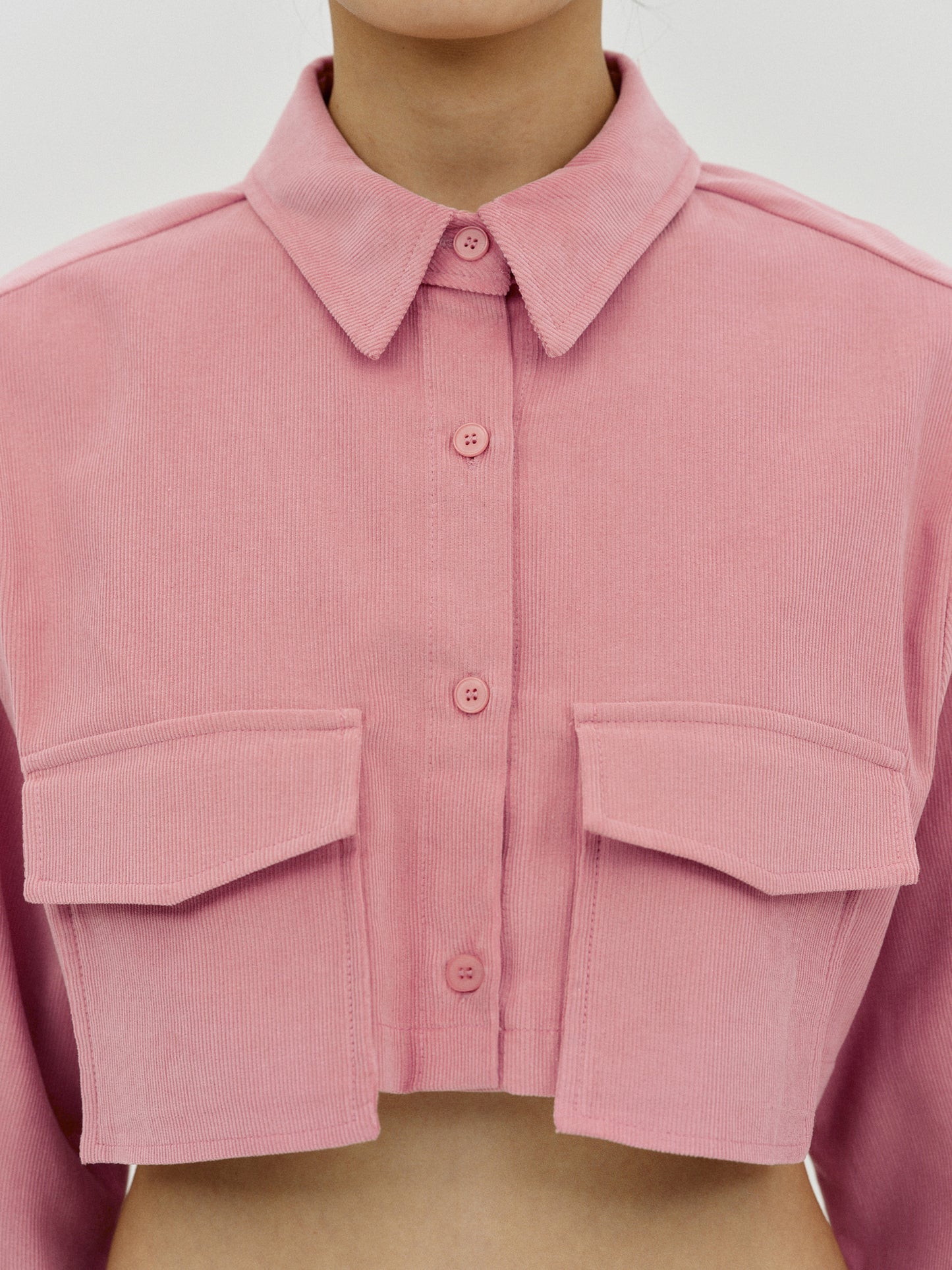 Boxy Cropped Corduroy Shirt, Pink