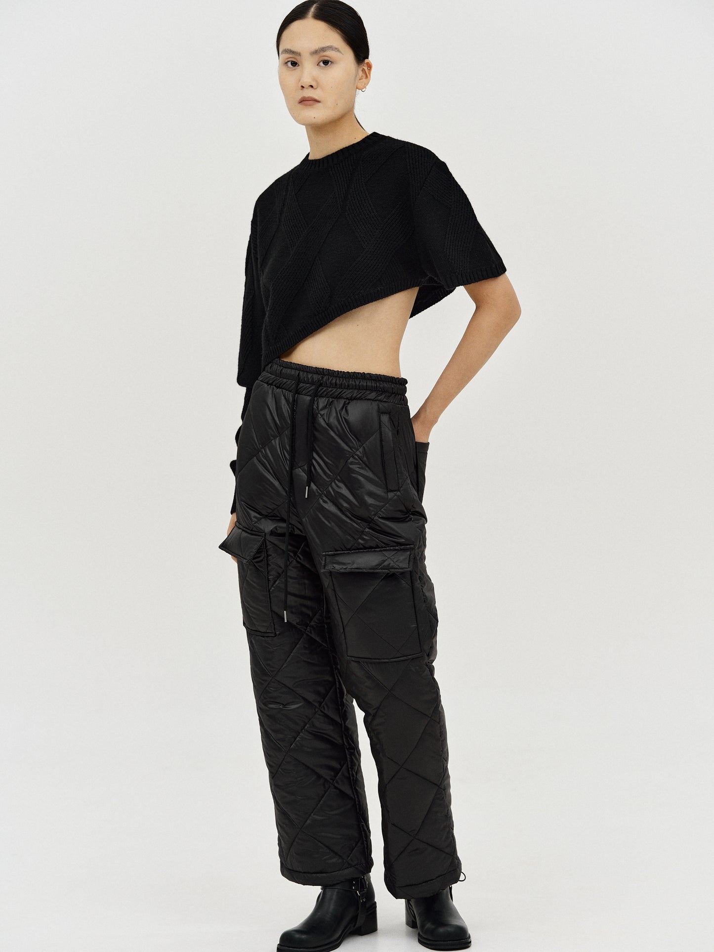 Puffer Cargo Pants, Black