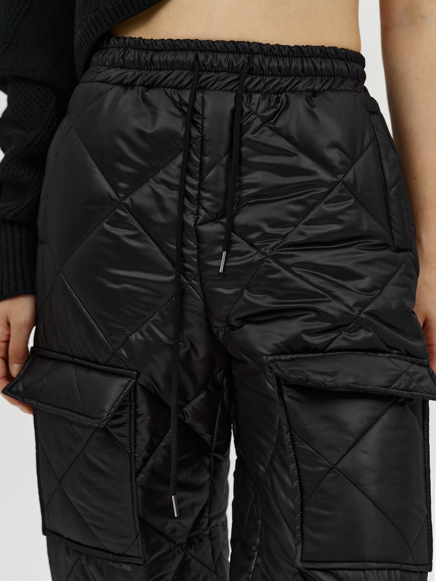 Puffer Cargo Pants, Black