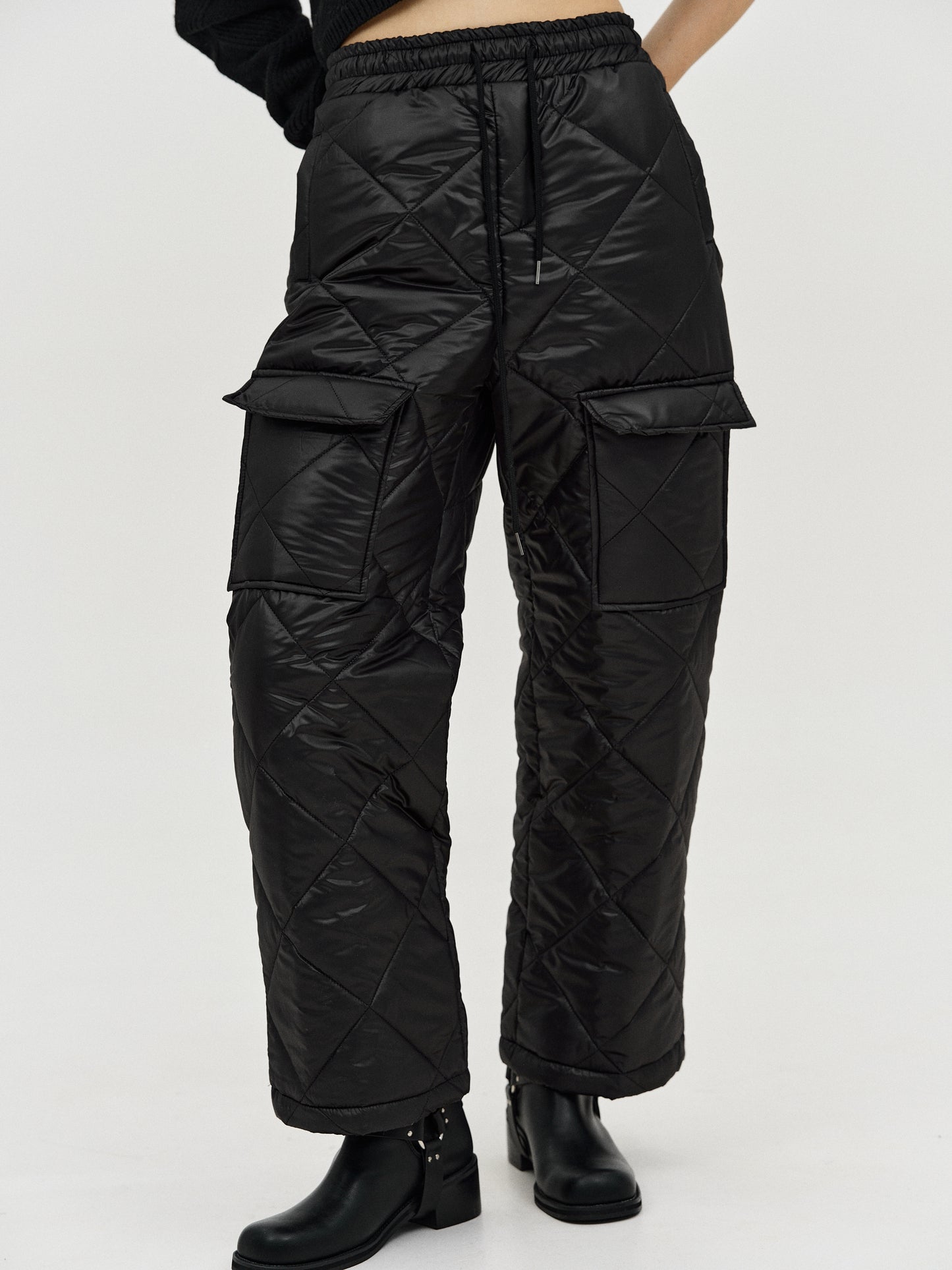 Puffer Cargo Pants, Black