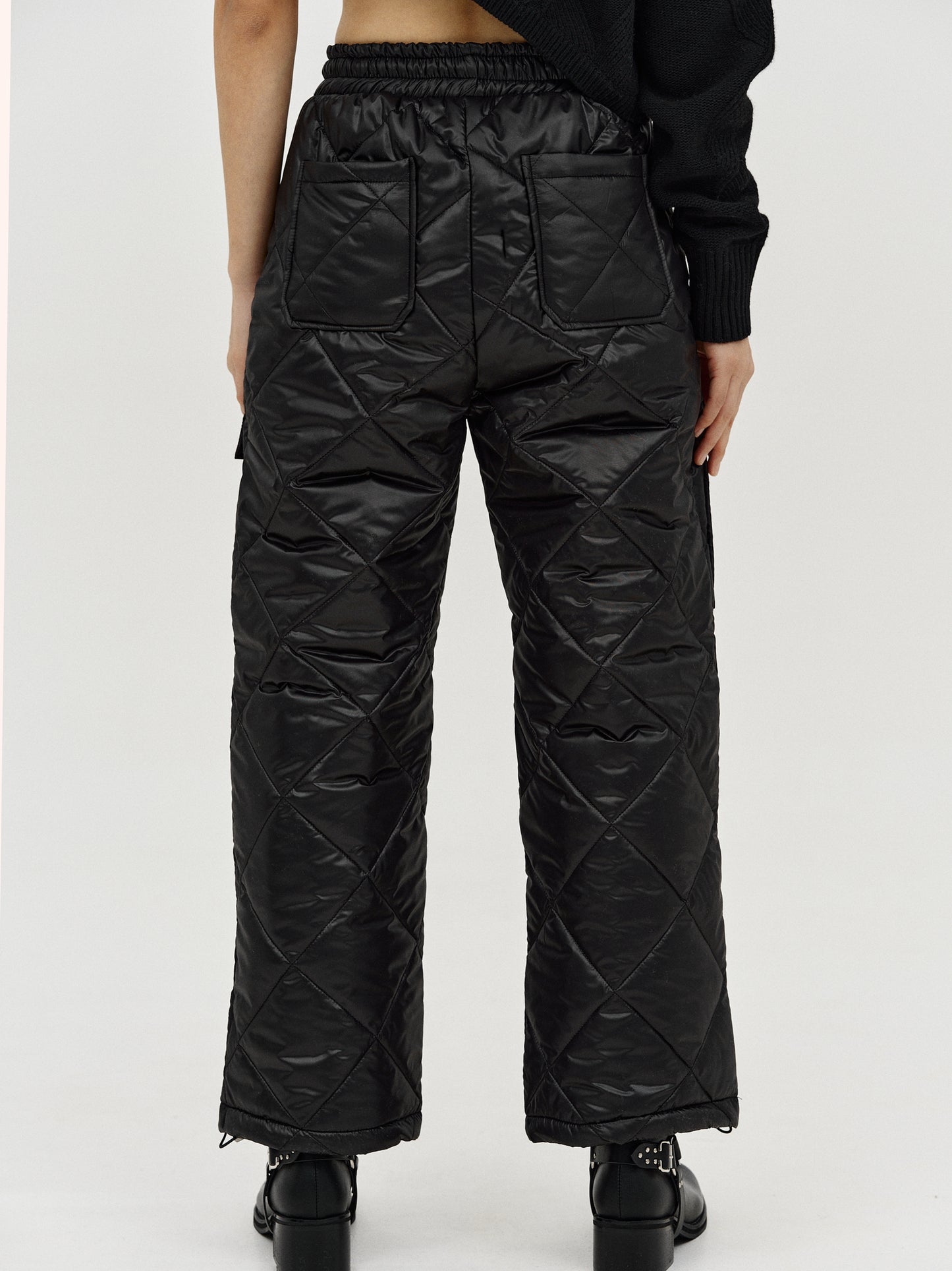 Puffer Cargo Pants, Black