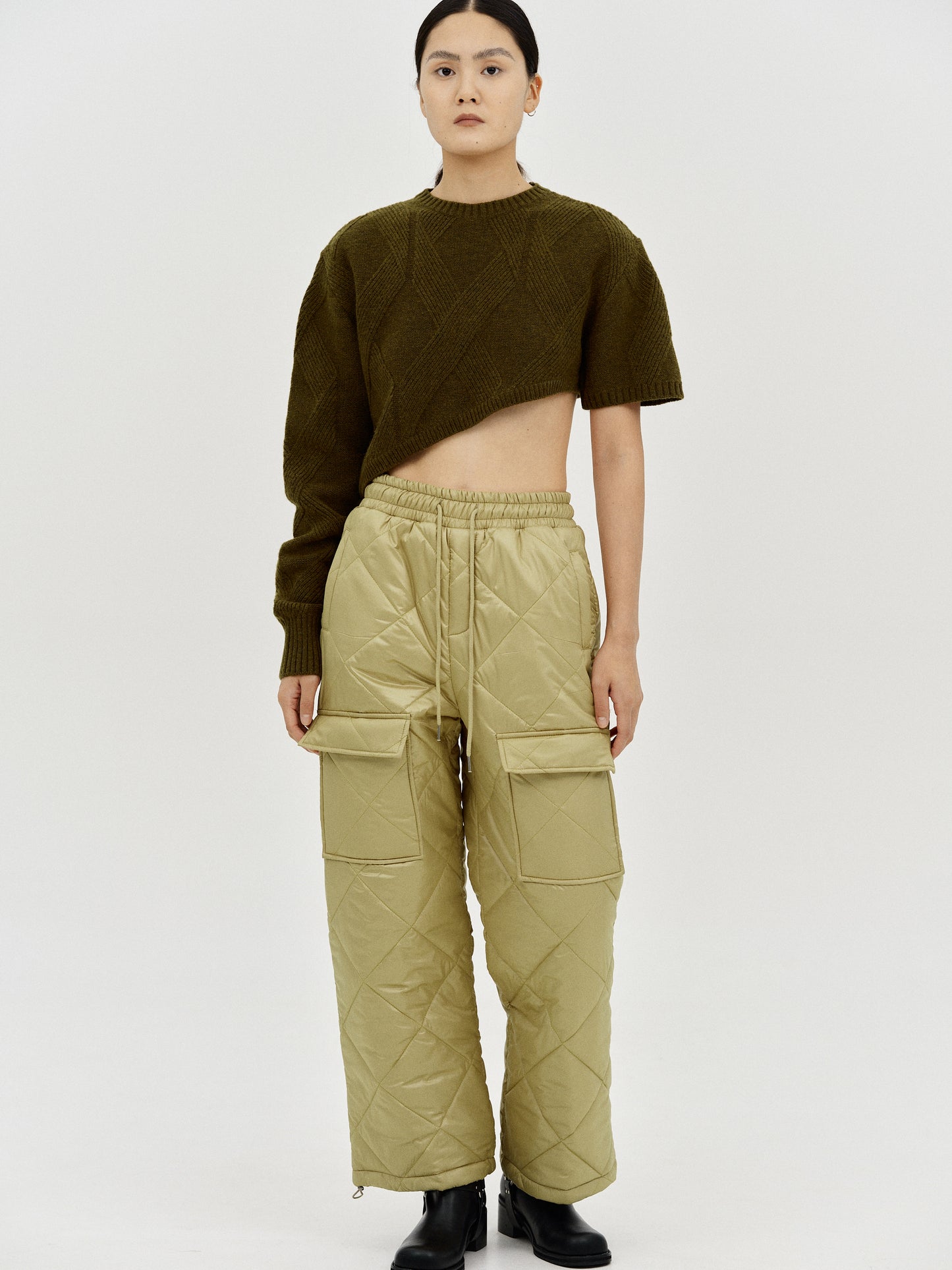 Puffer Cargo Pants, Khaki