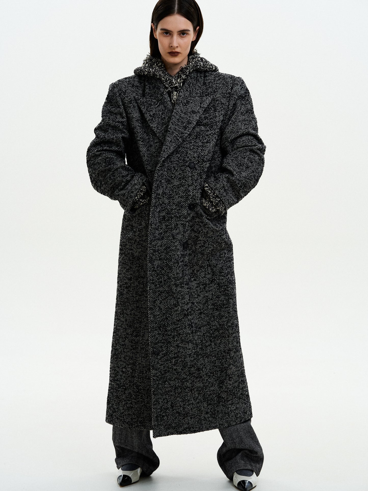 Dhani Big Shoulder Maxi Coat, Black