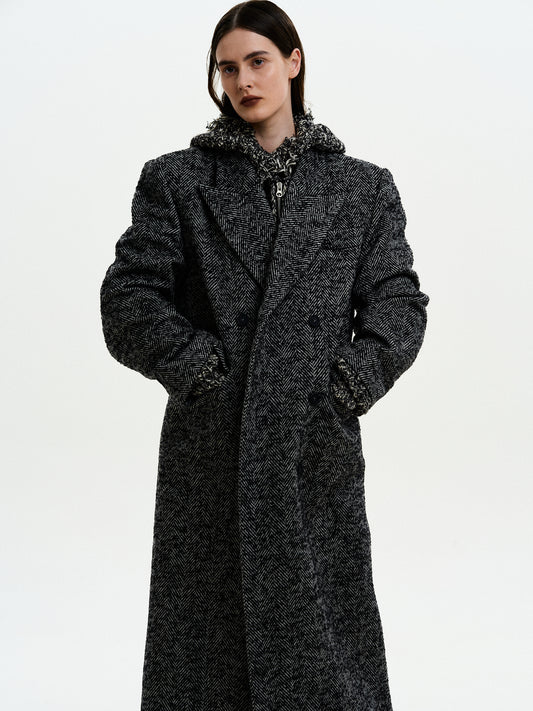 Dhani Big Shoulder Maxi Coat, Black