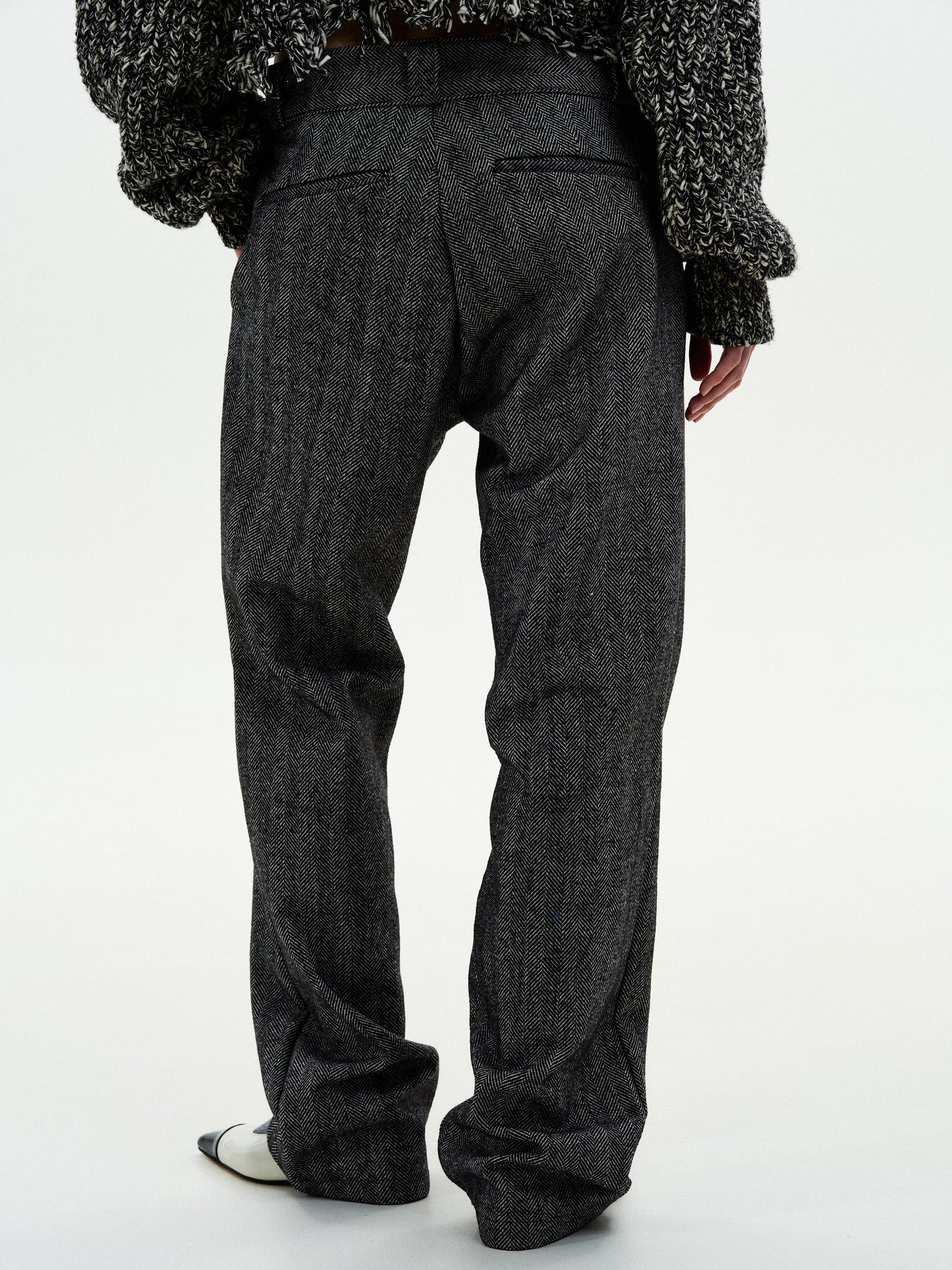 Low Rise Herringbone Suit Trousers, Charcoal