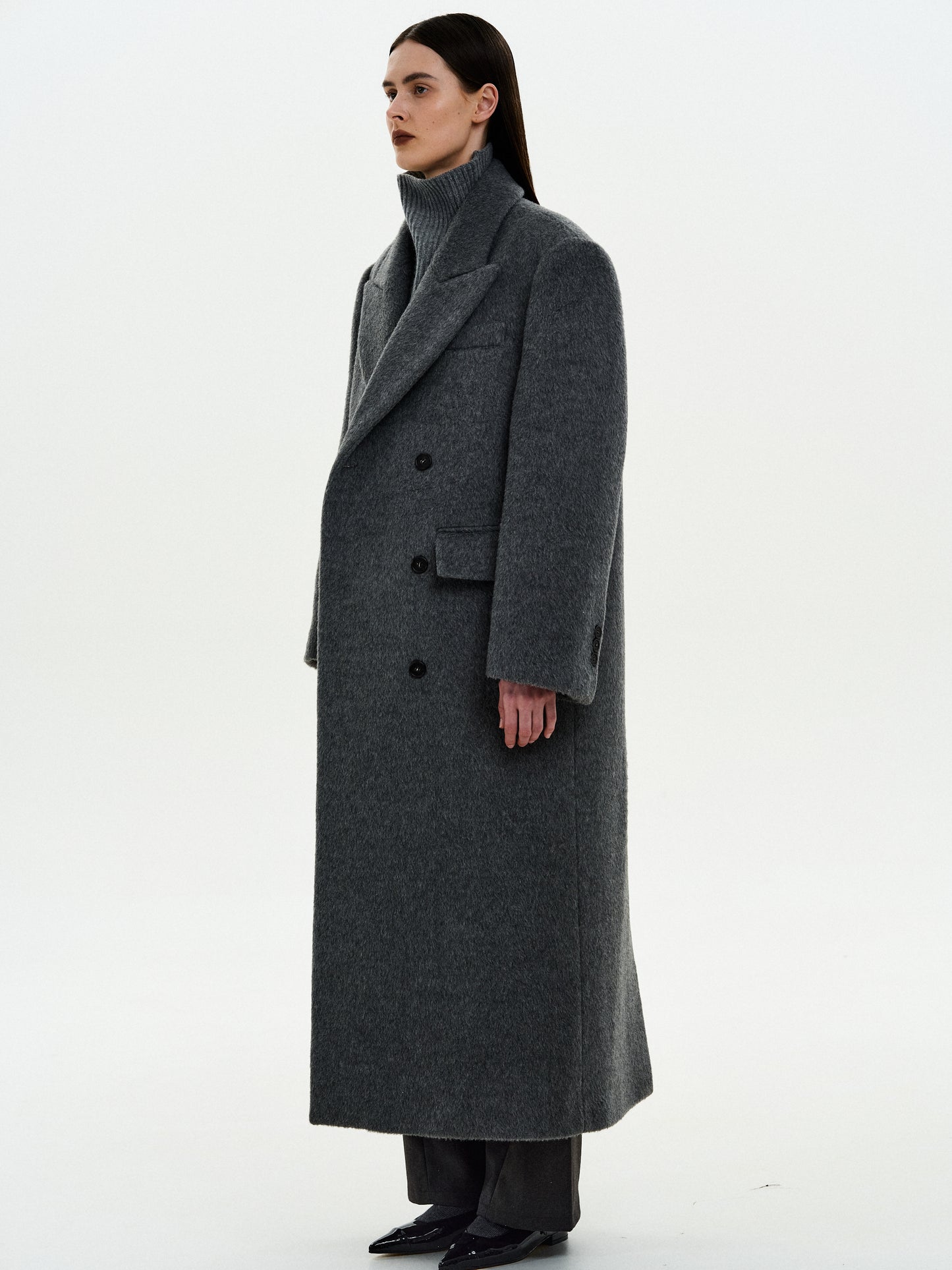 Big Shoulder Maxi Coat, Charcoal